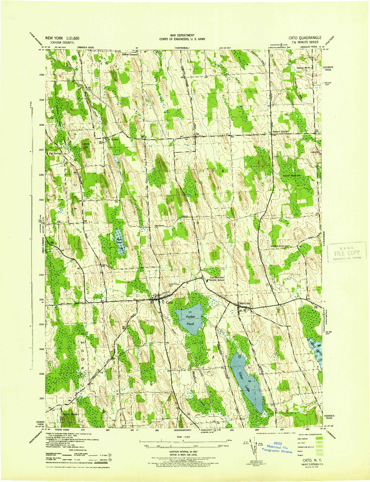 USGS 1:31680-SCALE QUADRANGLE FOR CATO, NY 1943