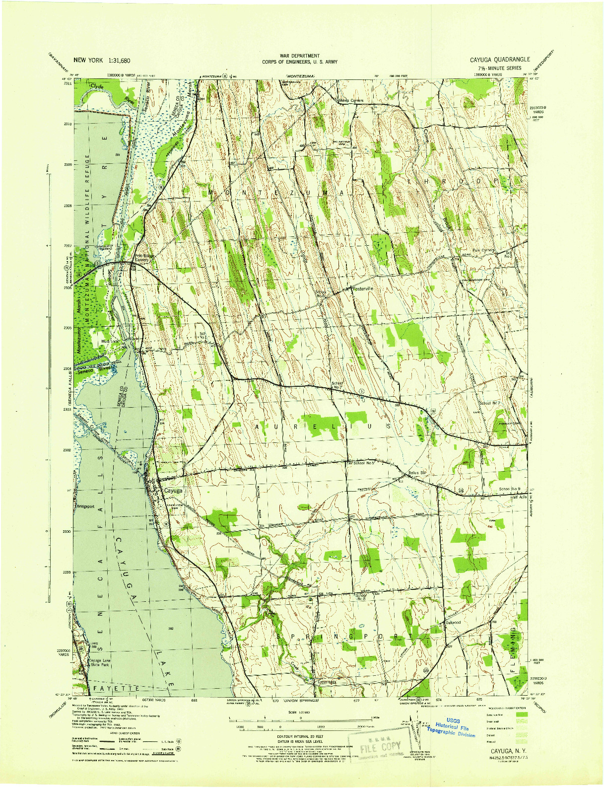 USGS 1:31680-SCALE QUADRANGLE FOR CAYUGA, NY 1943