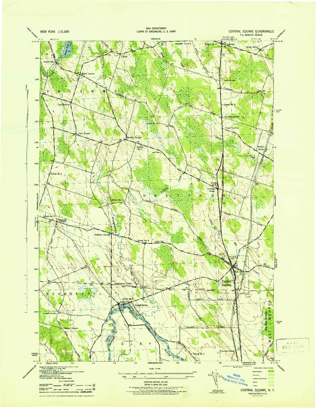 USGS 1:31680-SCALE QUADRANGLE FOR CENTRAL SQUARE, NY 1943