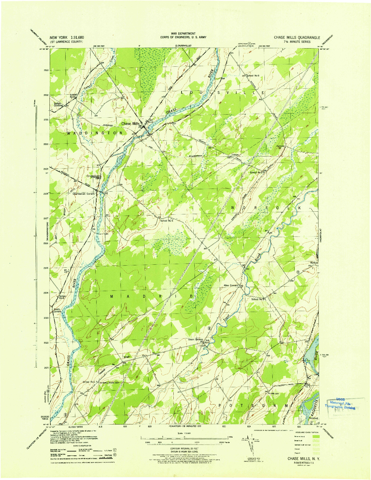 USGS 1:31680-SCALE QUADRANGLE FOR CHASE MILLS, NY 1943