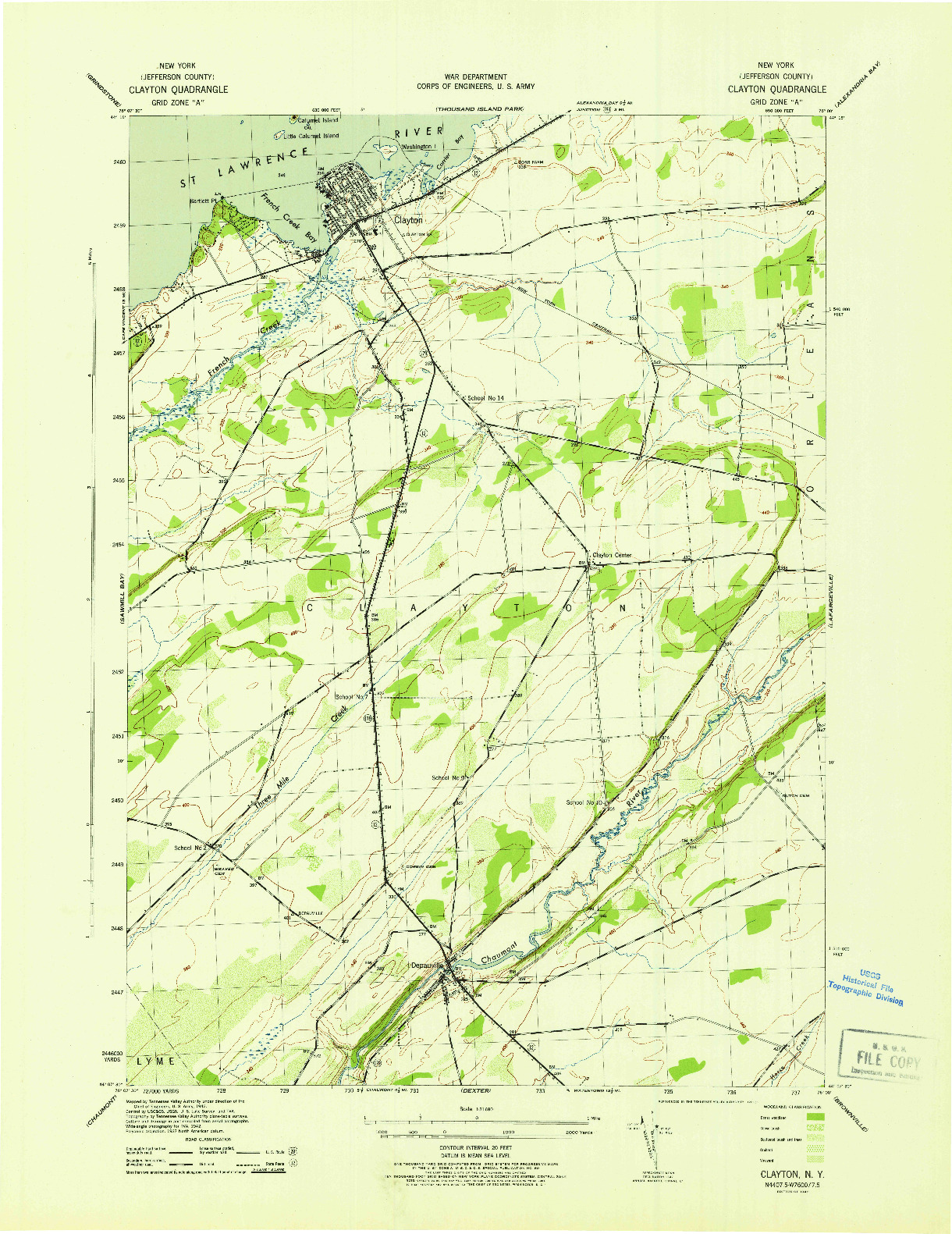 USGS 1:31680-SCALE QUADRANGLE FOR CLAYTON, NY 1943
