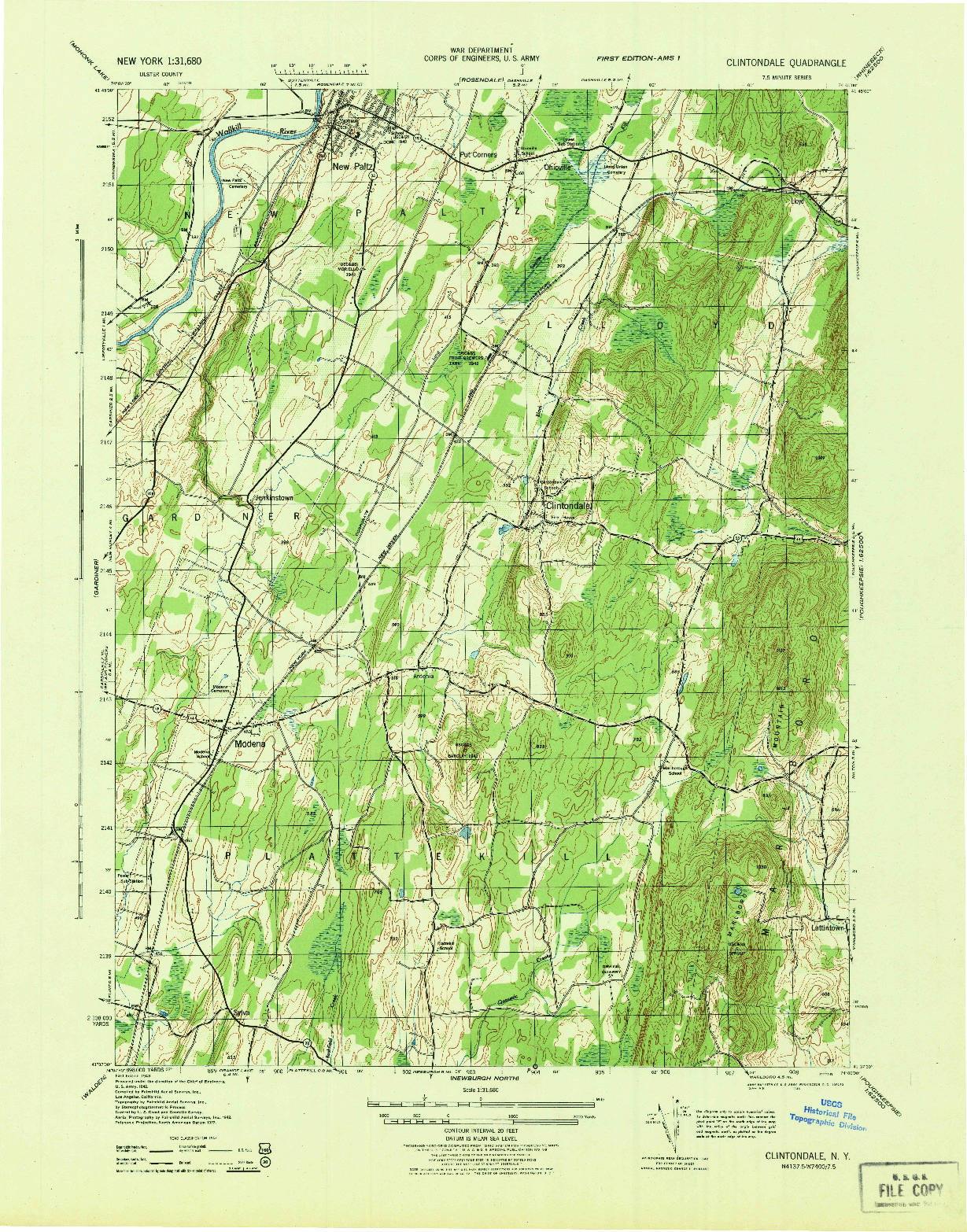 USGS 1:31680-SCALE QUADRANGLE FOR CLINTONDALE, NY 1943