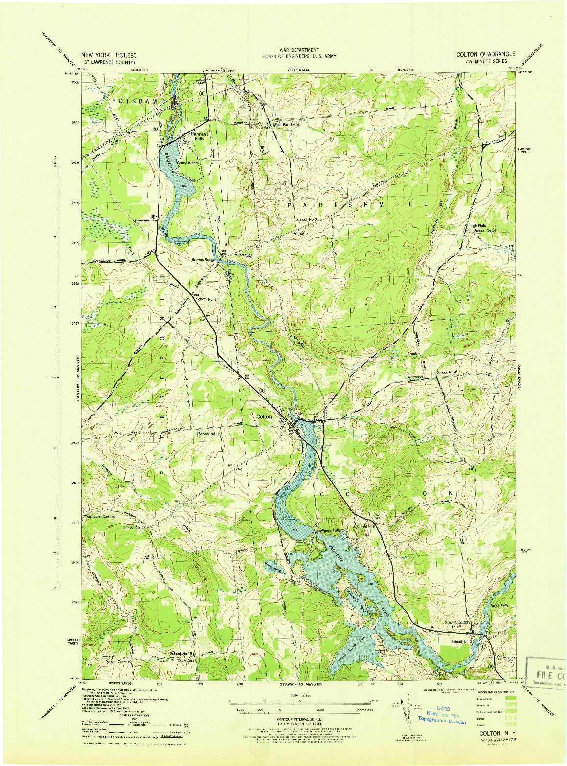 USGS 1:31680-SCALE QUADRANGLE FOR COLTON, NY 1943