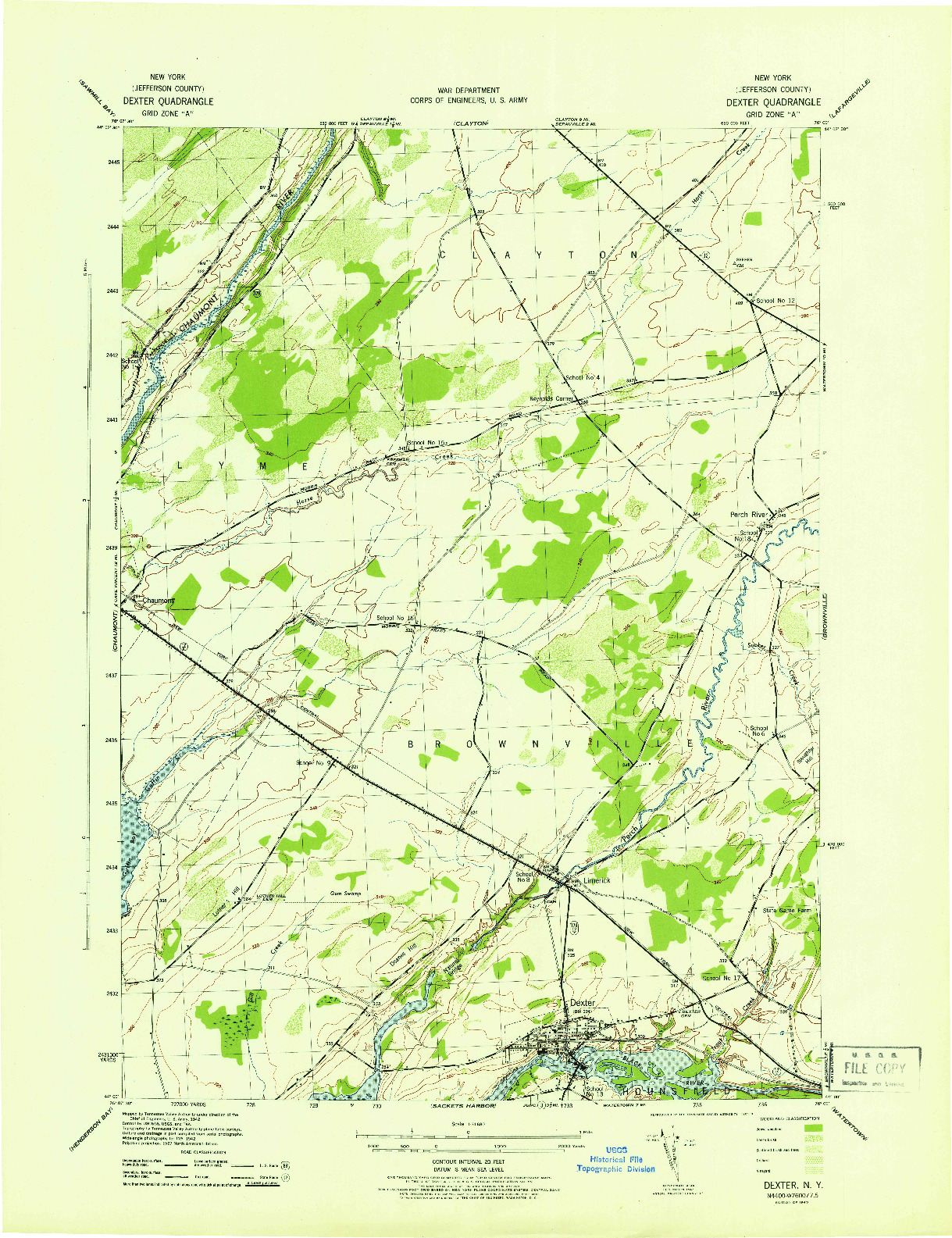 USGS 1:31680-SCALE QUADRANGLE FOR DEXTER, NY 1943