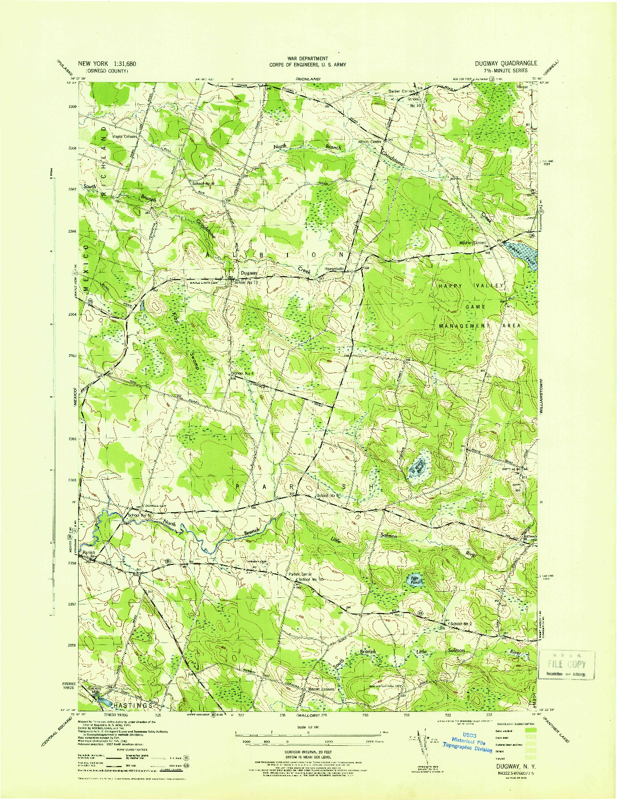 USGS 1:31680-SCALE QUADRANGLE FOR DUGWAY, NY 1943