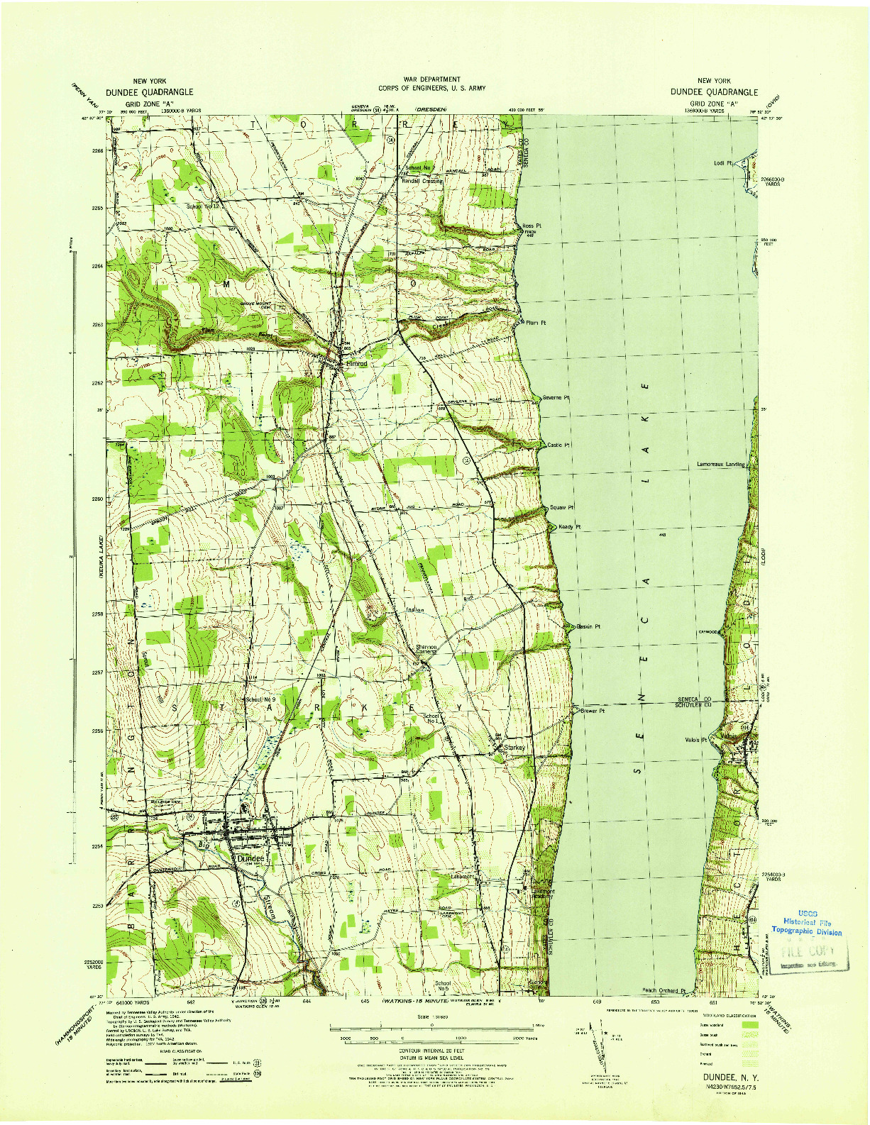 USGS 1:31680-SCALE QUADRANGLE FOR DUNDEE, NY 1943
