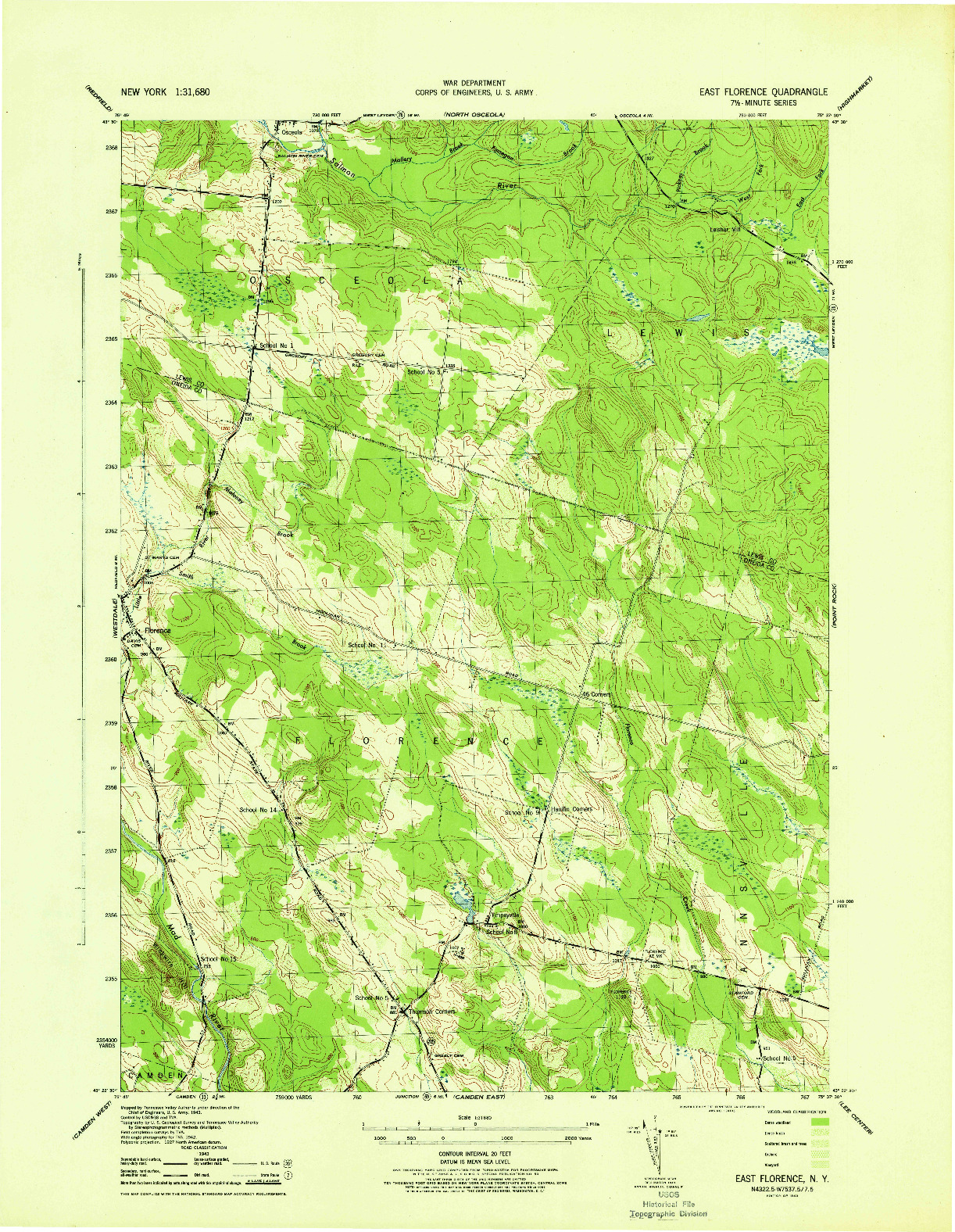 USGS 1:31680-SCALE QUADRANGLE FOR EAST FLORENCE, NY 1943