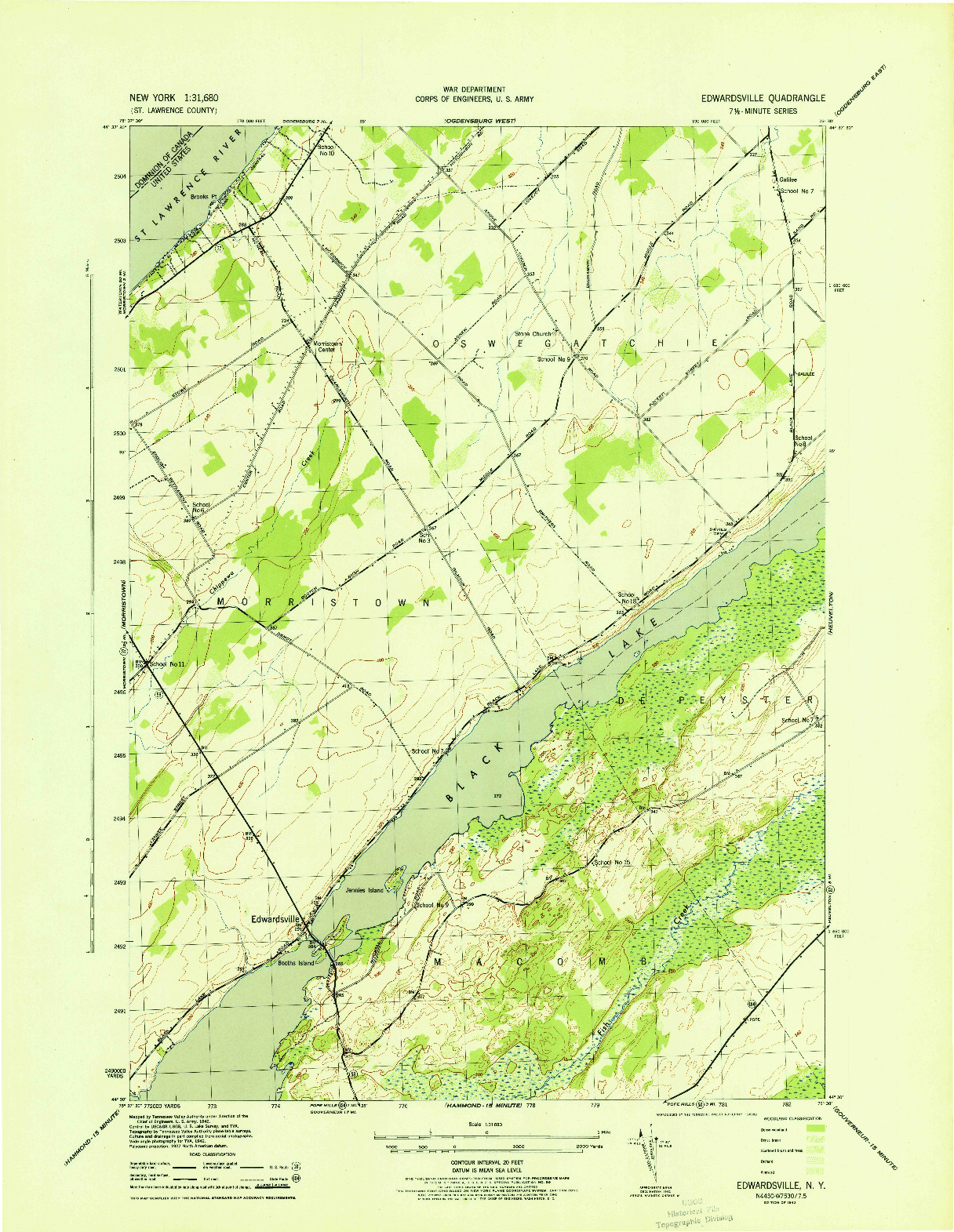 USGS 1:31680-SCALE QUADRANGLE FOR EDWARDSVILLE, NY 1943
