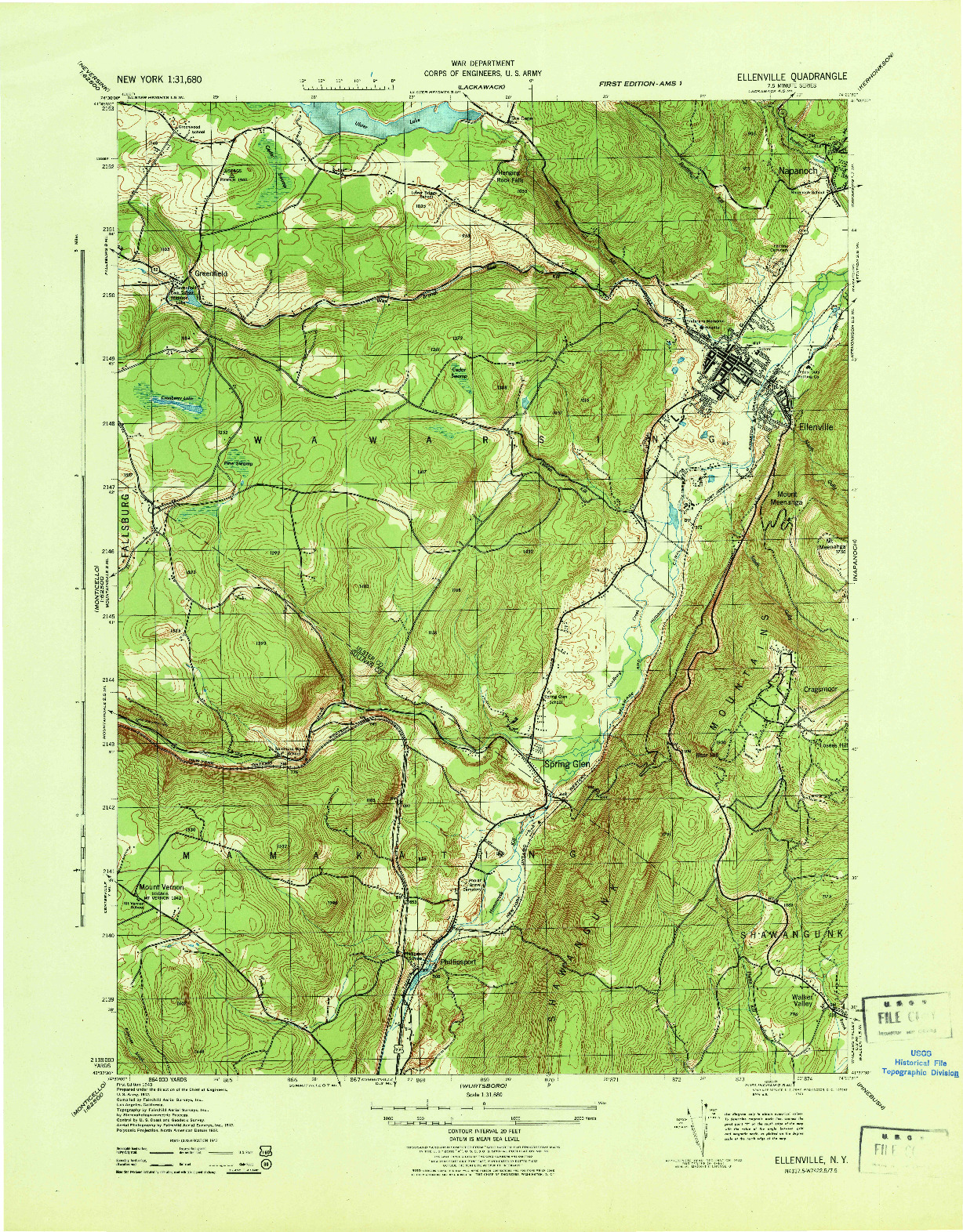 USGS 1:31680-SCALE QUADRANGLE FOR ELLENVILLE, NY 1943
