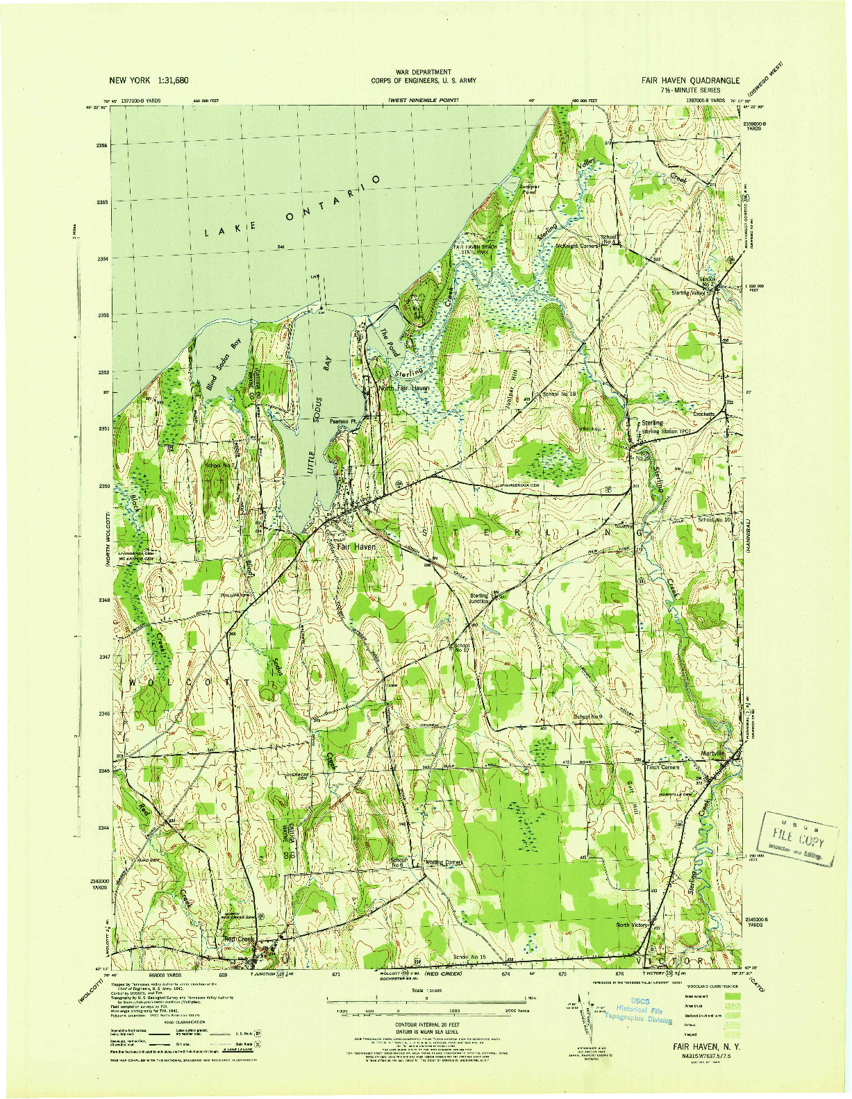 USGS 1:31680-SCALE QUADRANGLE FOR FAIR HAVEN, NY 1943