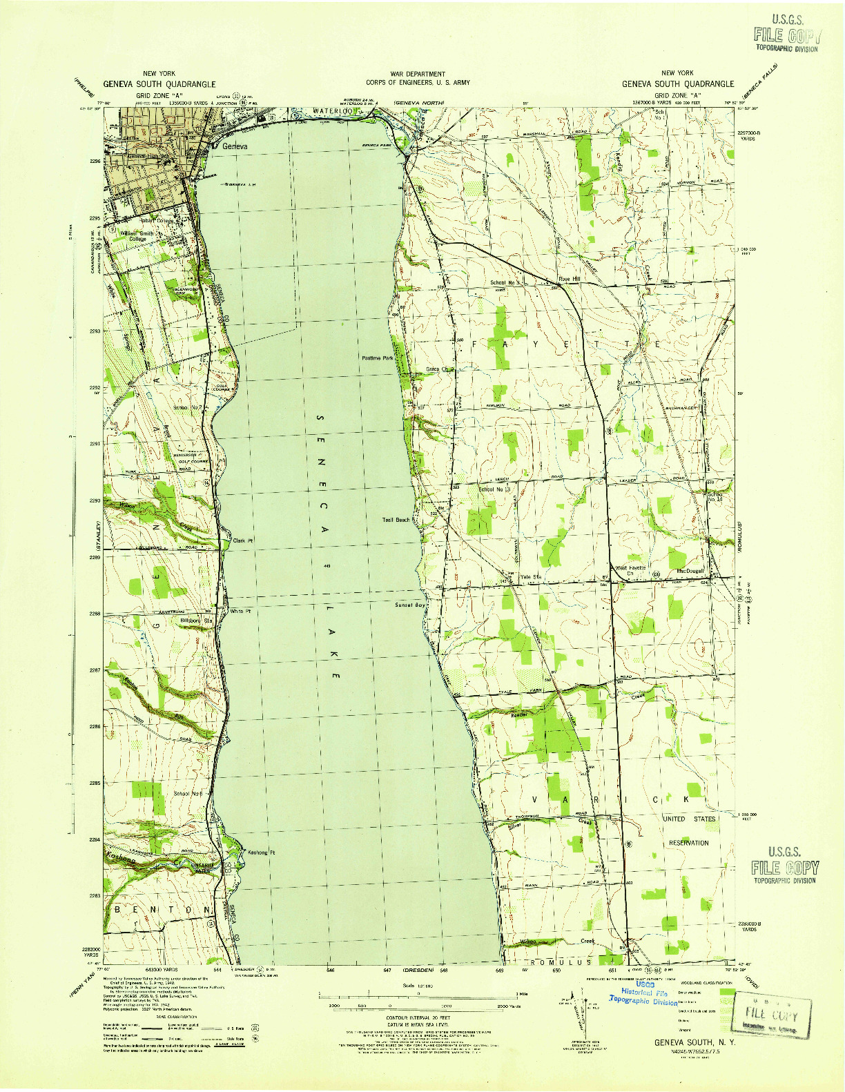 USGS 1:31680-SCALE QUADRANGLE FOR GENEVA SOUTH, NY 1943