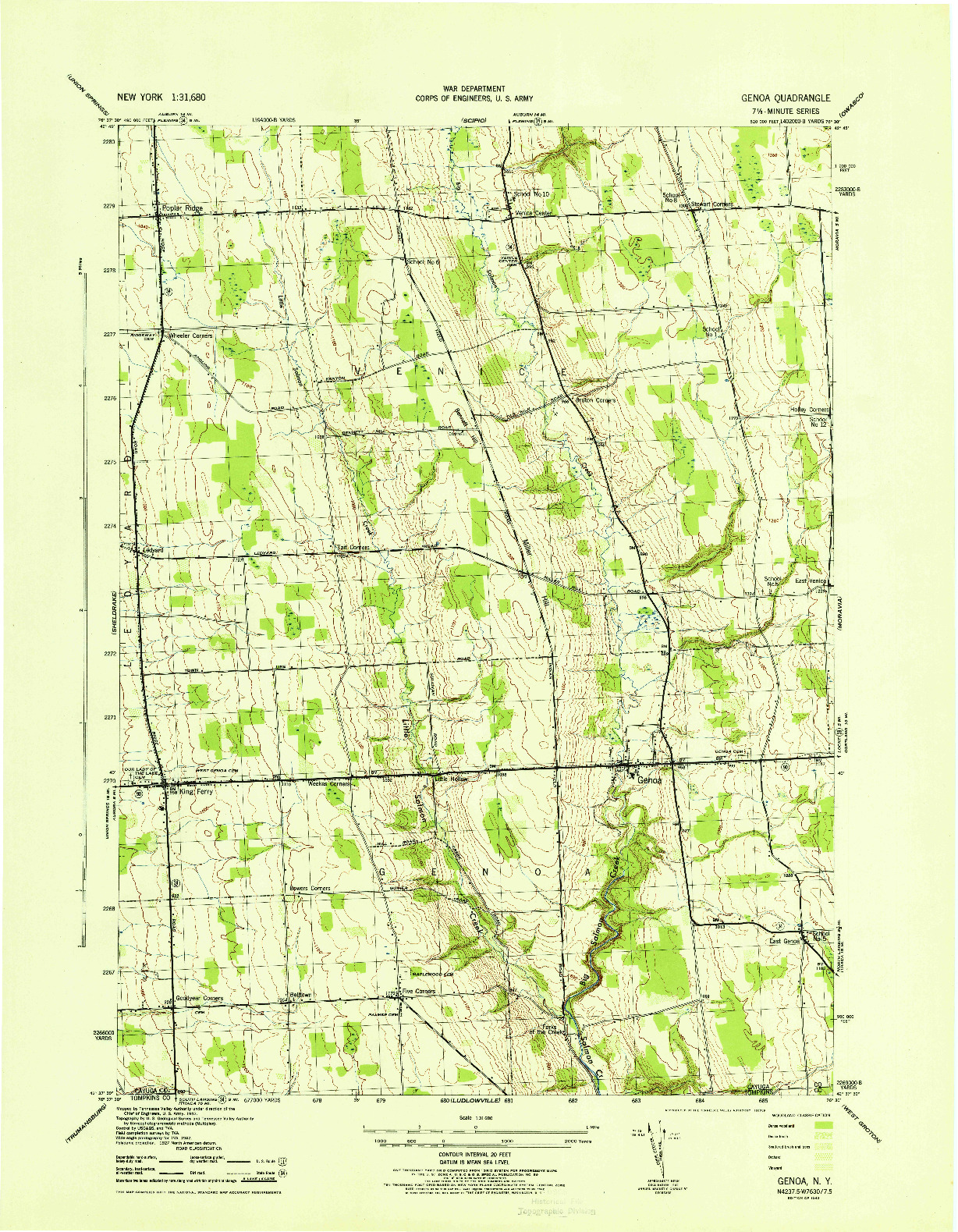 USGS 1:31680-SCALE QUADRANGLE FOR GENOA, NY 1943