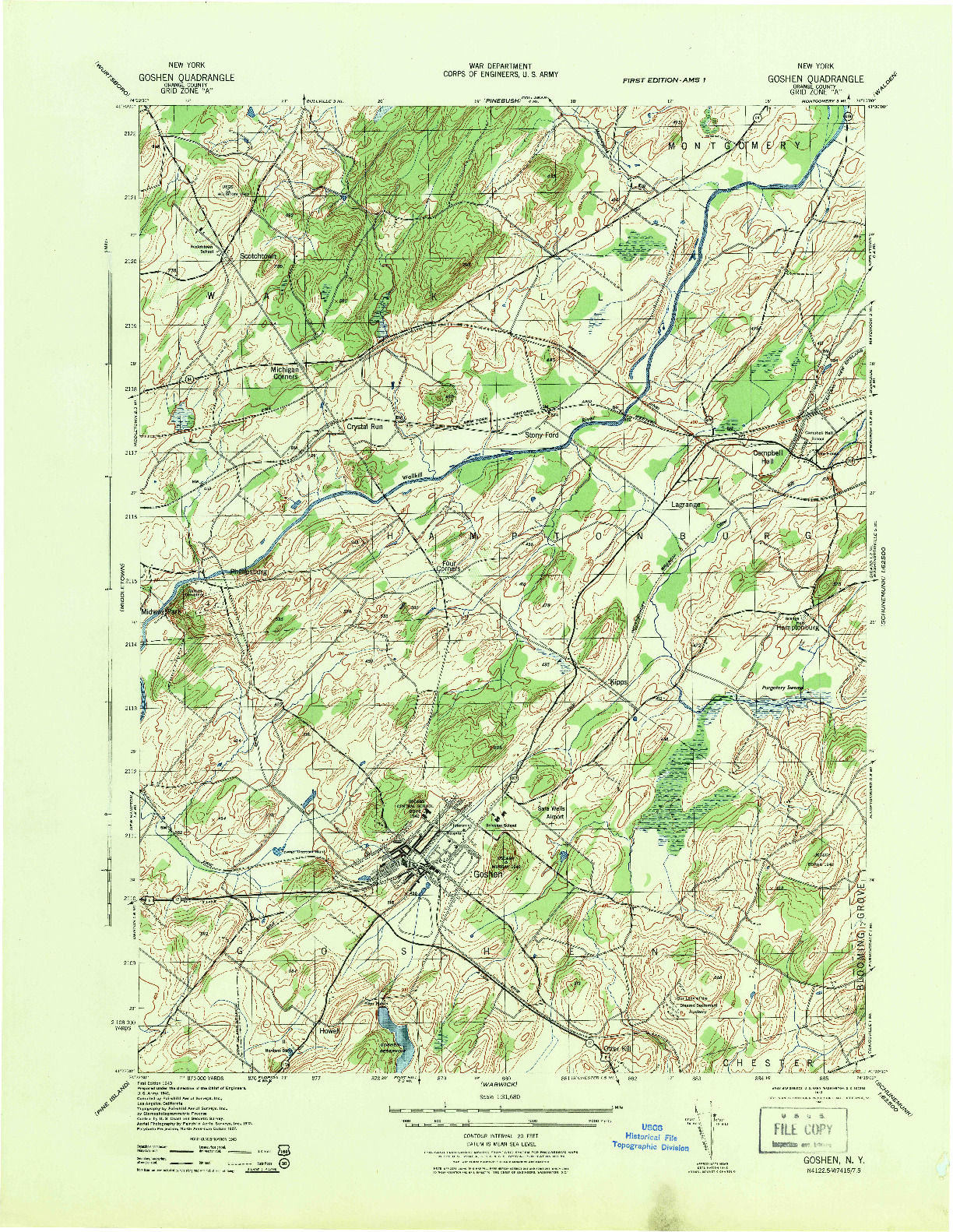 USGS 1:31680-SCALE QUADRANGLE FOR GOSHEN, NY 1943