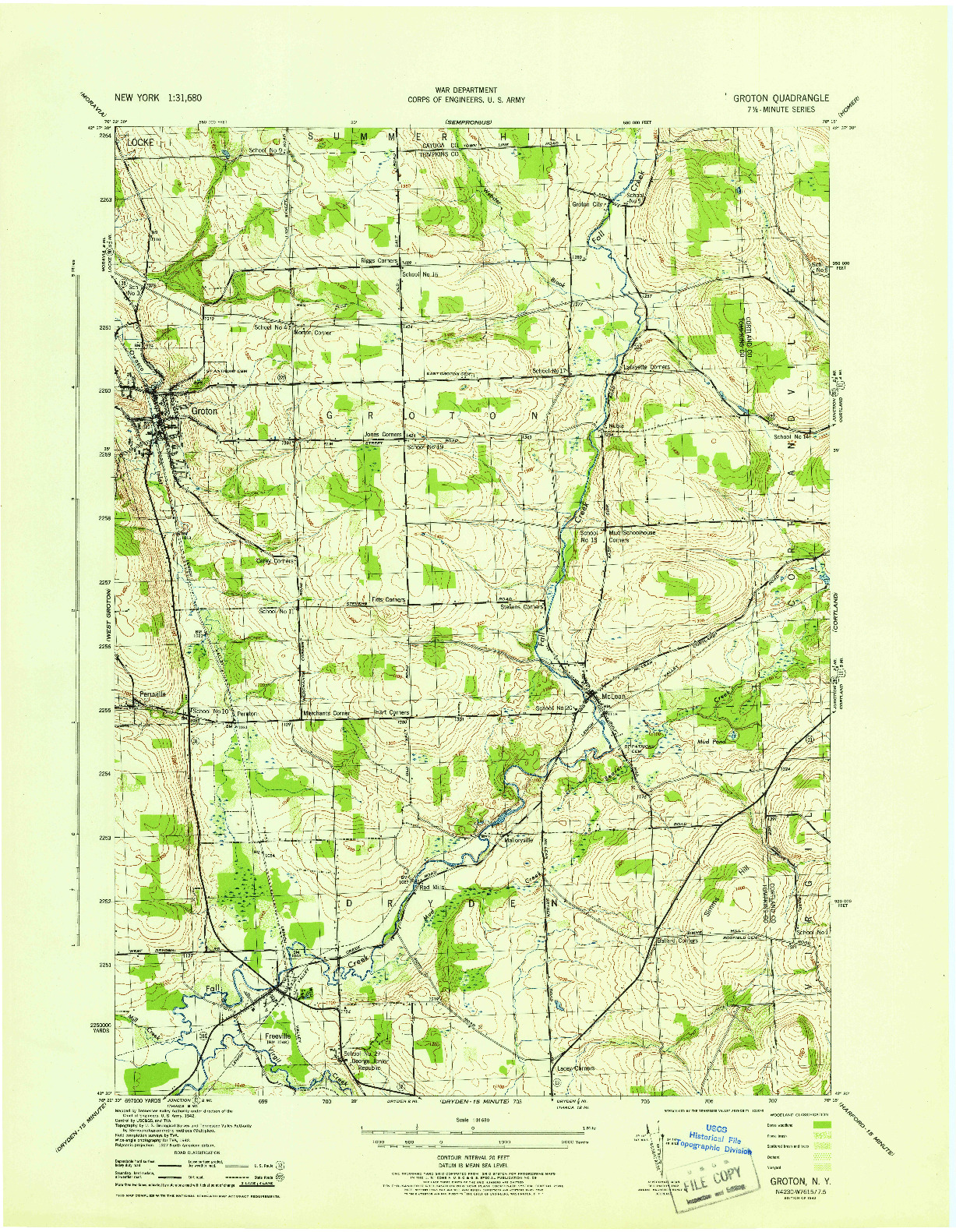 USGS 1:31680-SCALE QUADRANGLE FOR GROTON, NY 1943