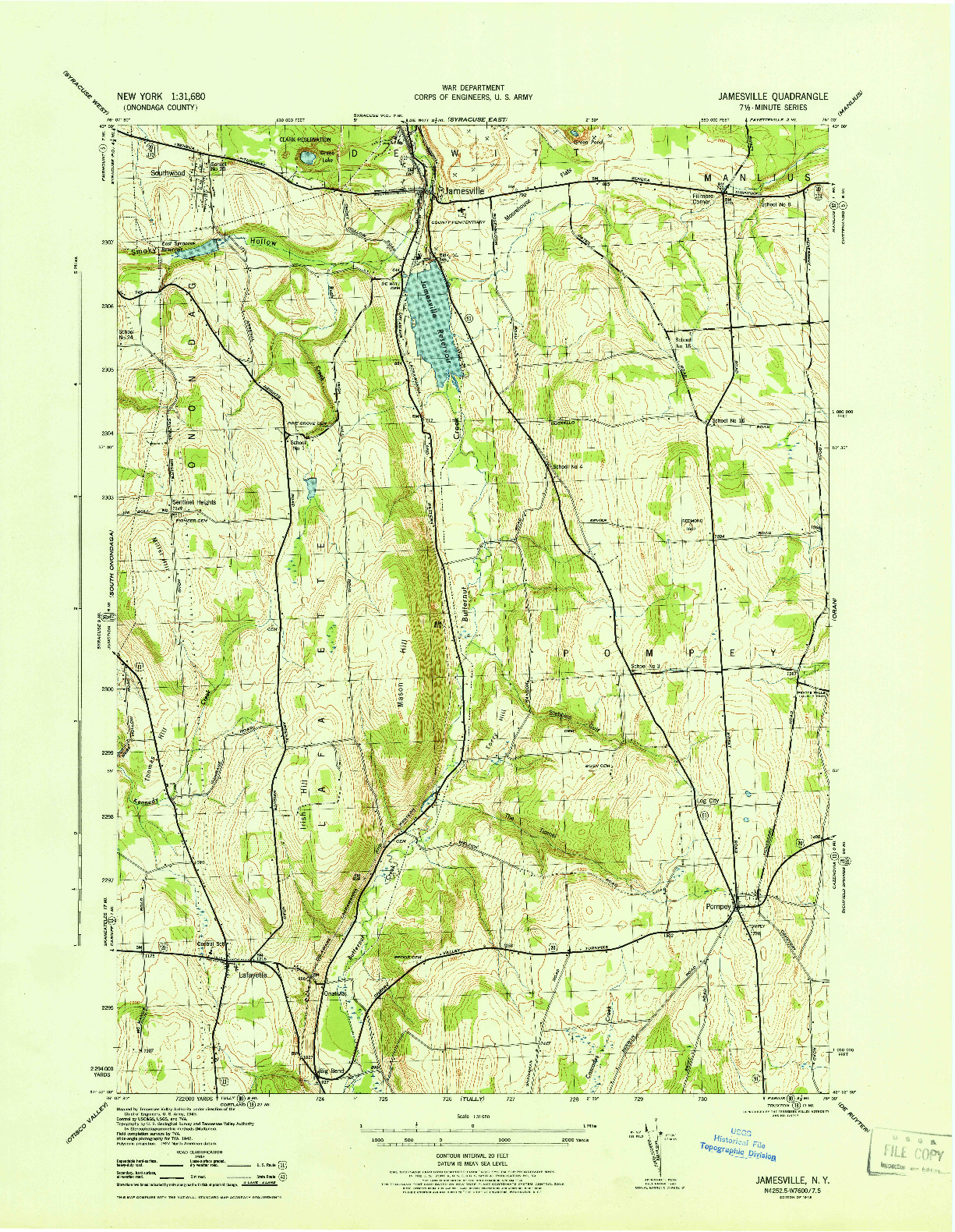 USGS 1:31680-SCALE QUADRANGLE FOR JAMESVILLE, NY 1943