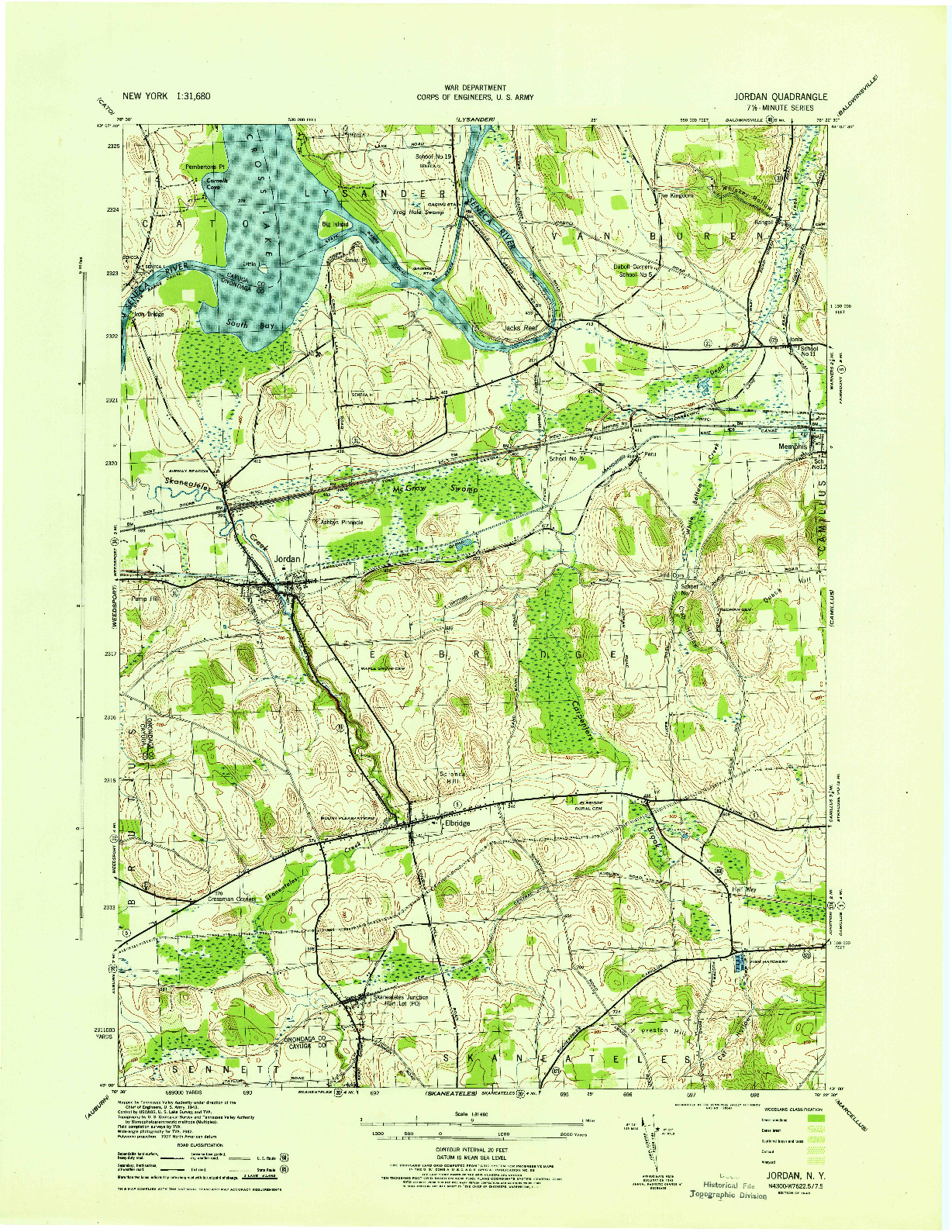 USGS 1:31680-SCALE QUADRANGLE FOR JORDAN, NY 1943