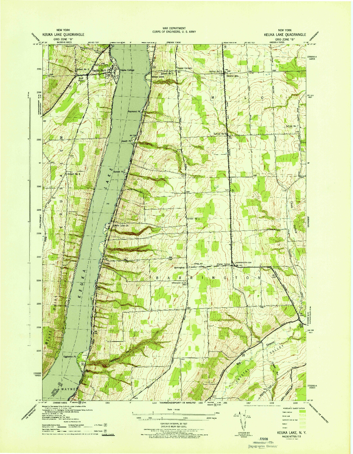 USGS 1:31680-SCALE QUADRANGLE FOR KEUKA LAKE, NY 1943