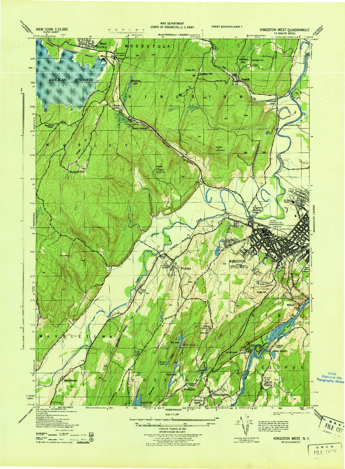 USGS 1:31680-SCALE QUADRANGLE FOR KINGSTON WEST, NY 1943