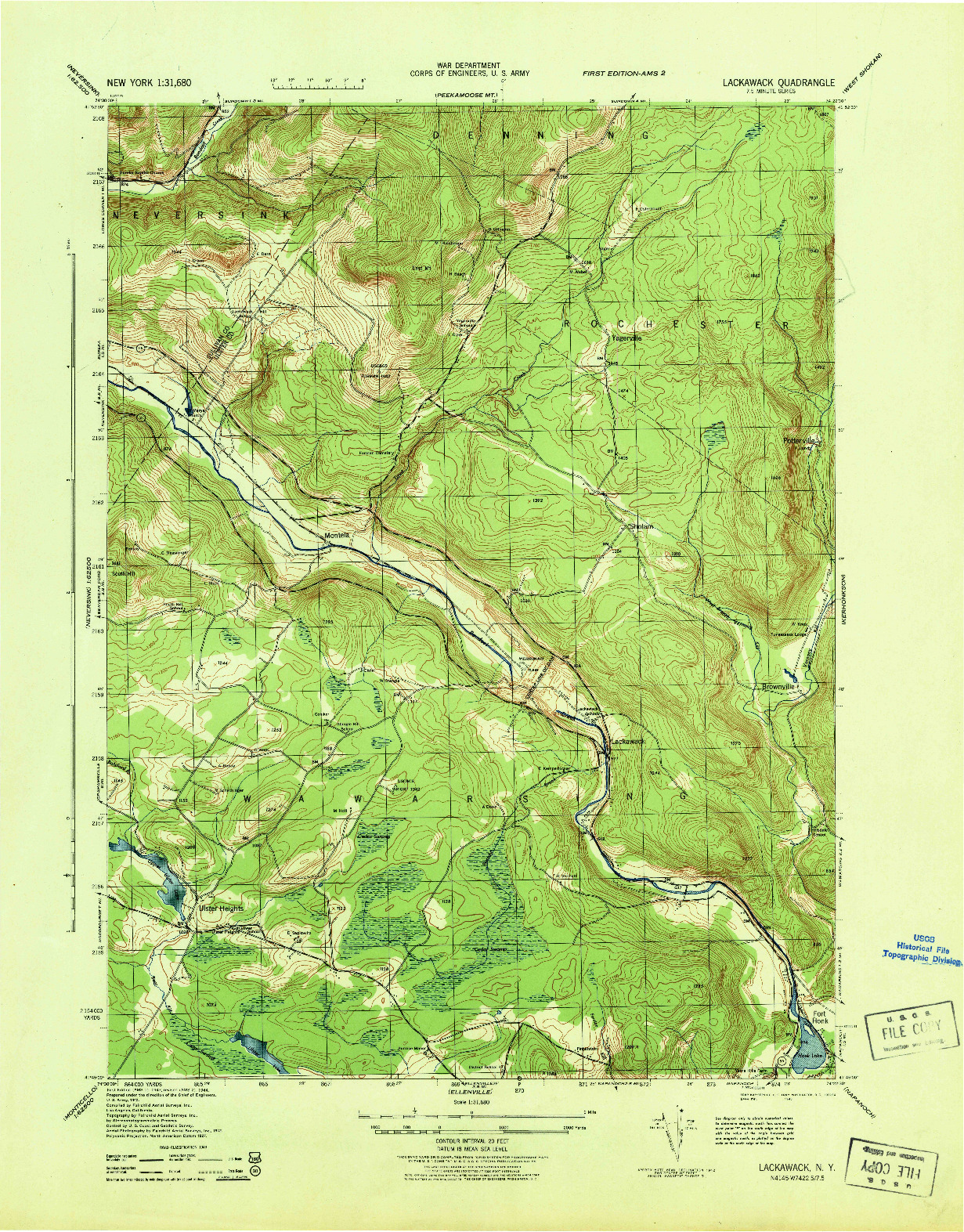 USGS 1:31680-SCALE QUADRANGLE FOR LACKAWACK, NY 1943