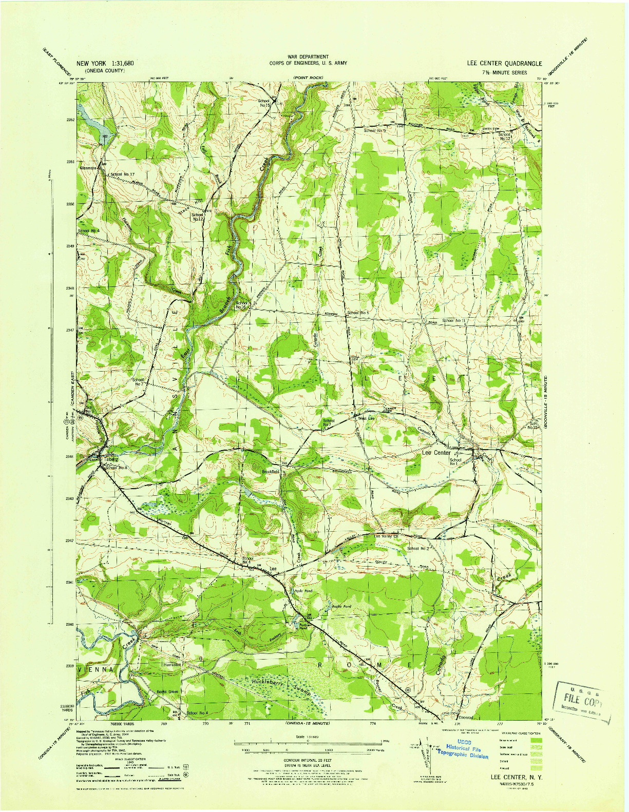 USGS 1:31680-SCALE QUADRANGLE FOR LEE CENTER, NY 1943