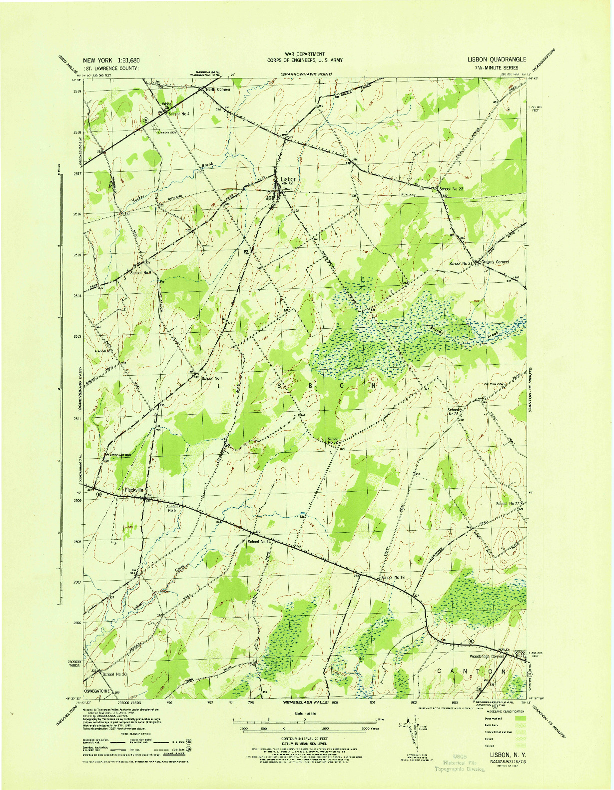 USGS 1:31680-SCALE QUADRANGLE FOR LISBON, NY 1943