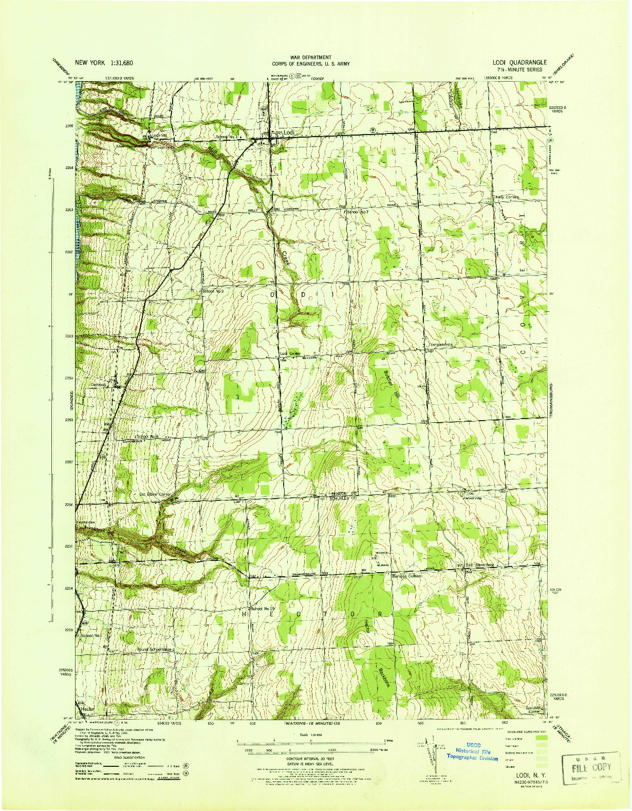 USGS 1:31680-SCALE QUADRANGLE FOR LODI, NY 1943