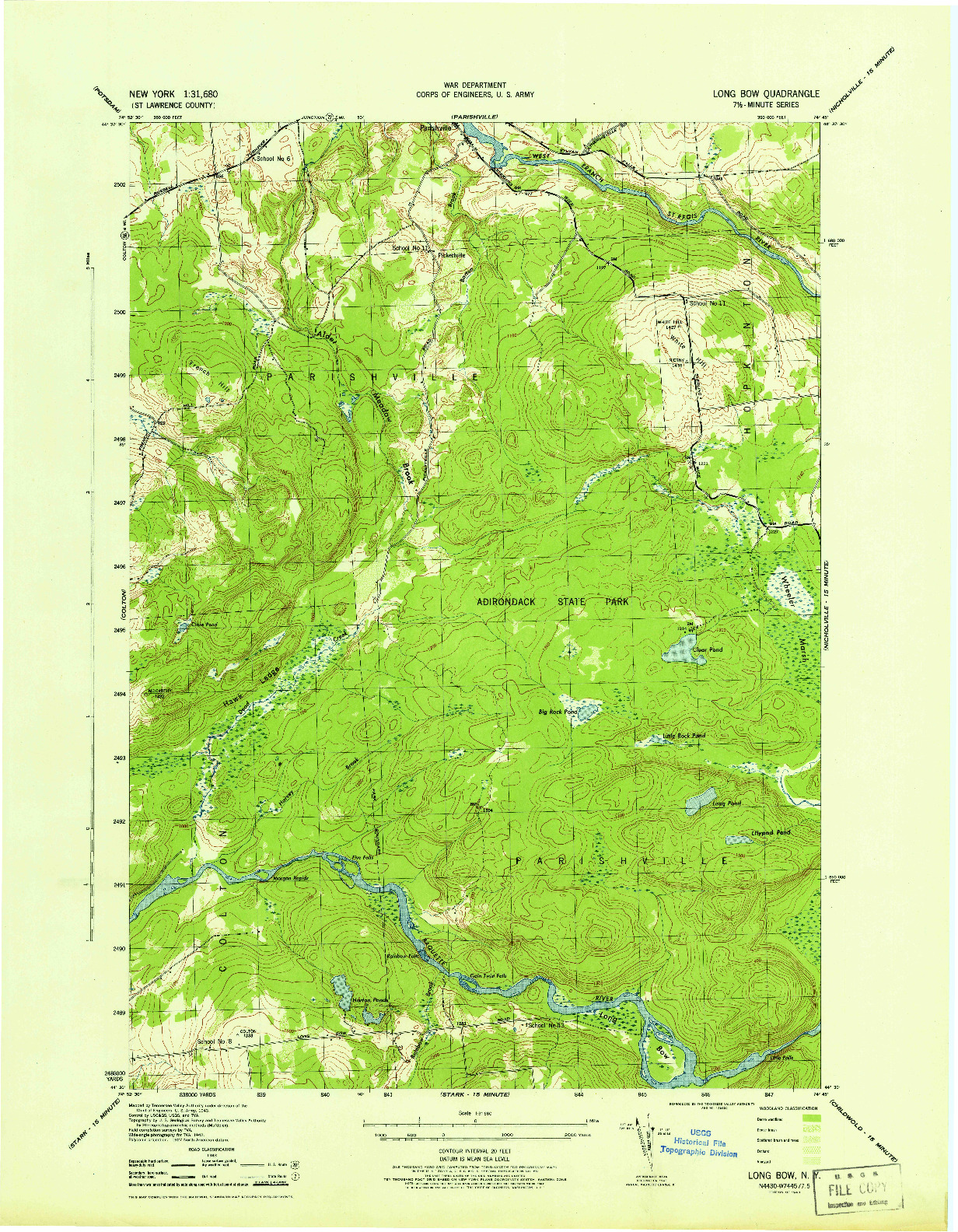 USGS 1:31680-SCALE QUADRANGLE FOR LONG BOW, NY 1943