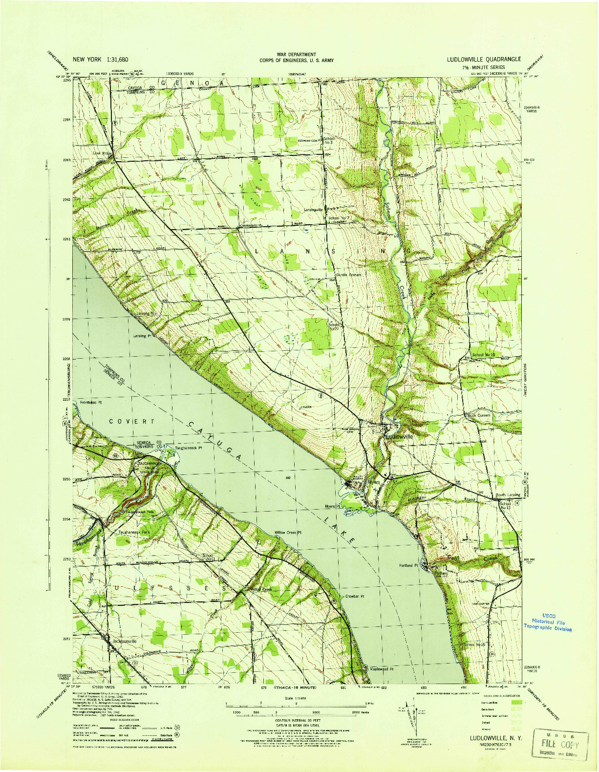 USGS 1:31680-SCALE QUADRANGLE FOR LUDLOWVILLE, NY 1943