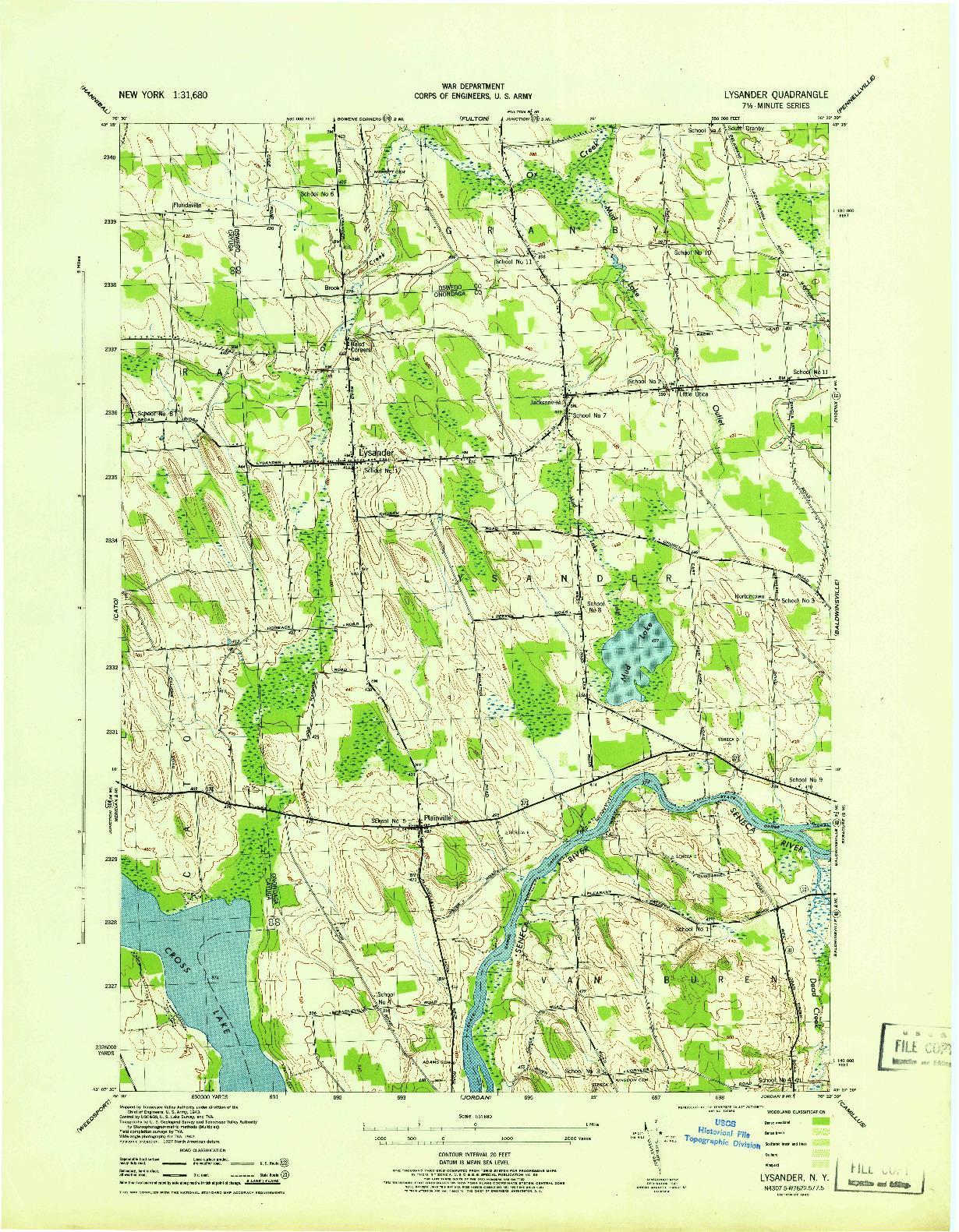 USGS 1:31680-SCALE QUADRANGLE FOR LYSANDER, NY 1943