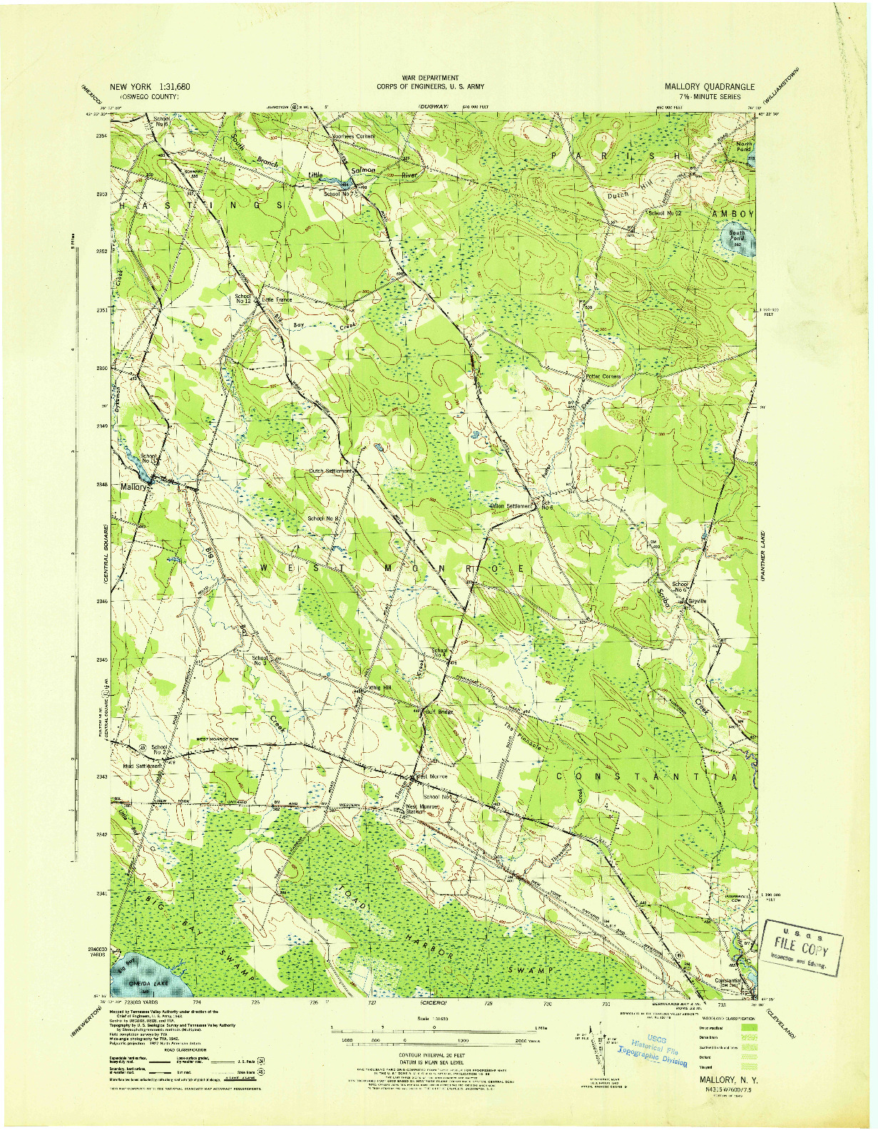 USGS 1:31680-SCALE QUADRANGLE FOR MALLORY, NY 1943