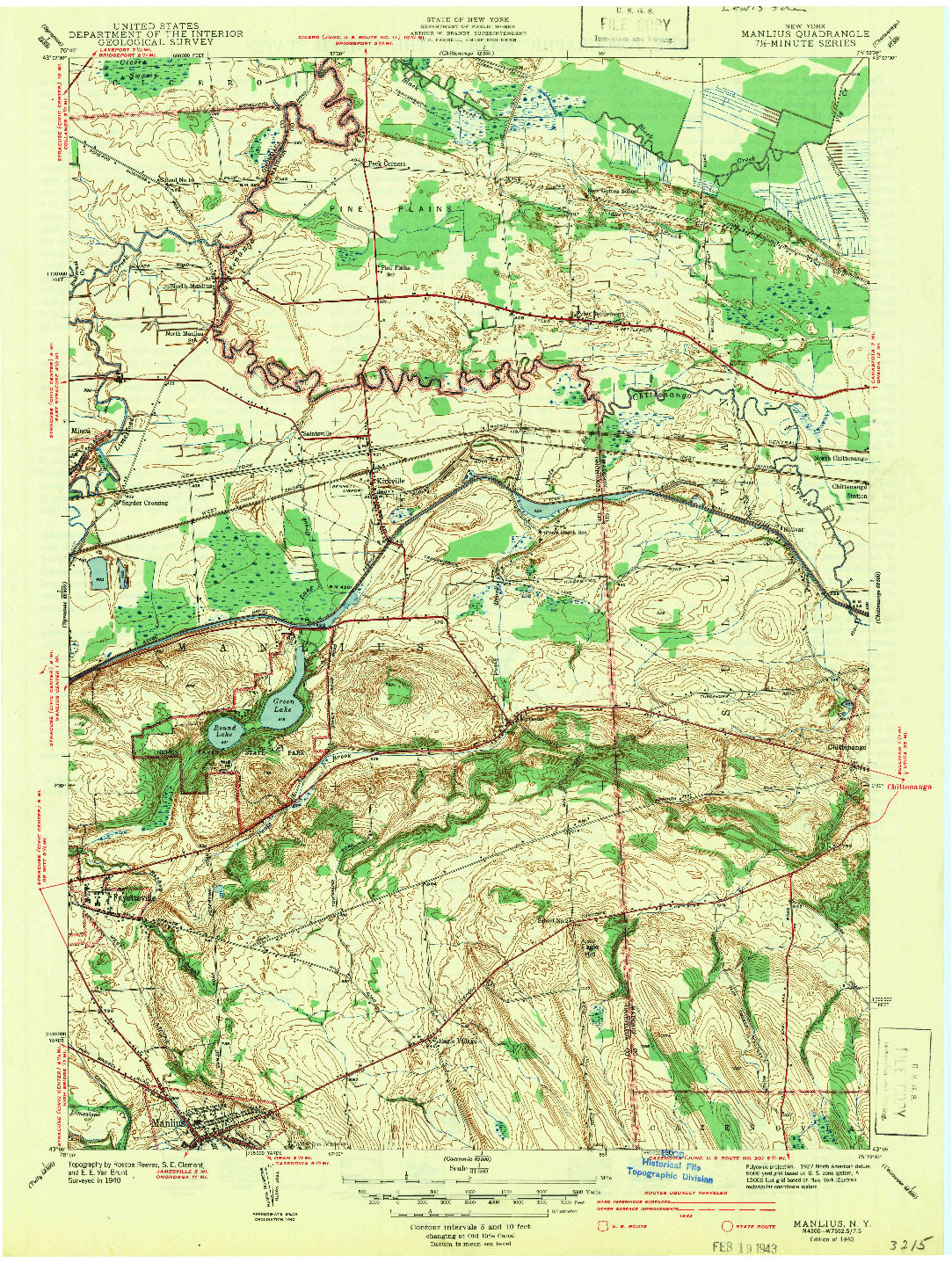 USGS 1:31680-SCALE QUADRANGLE FOR MANLIUS, NY 1943
