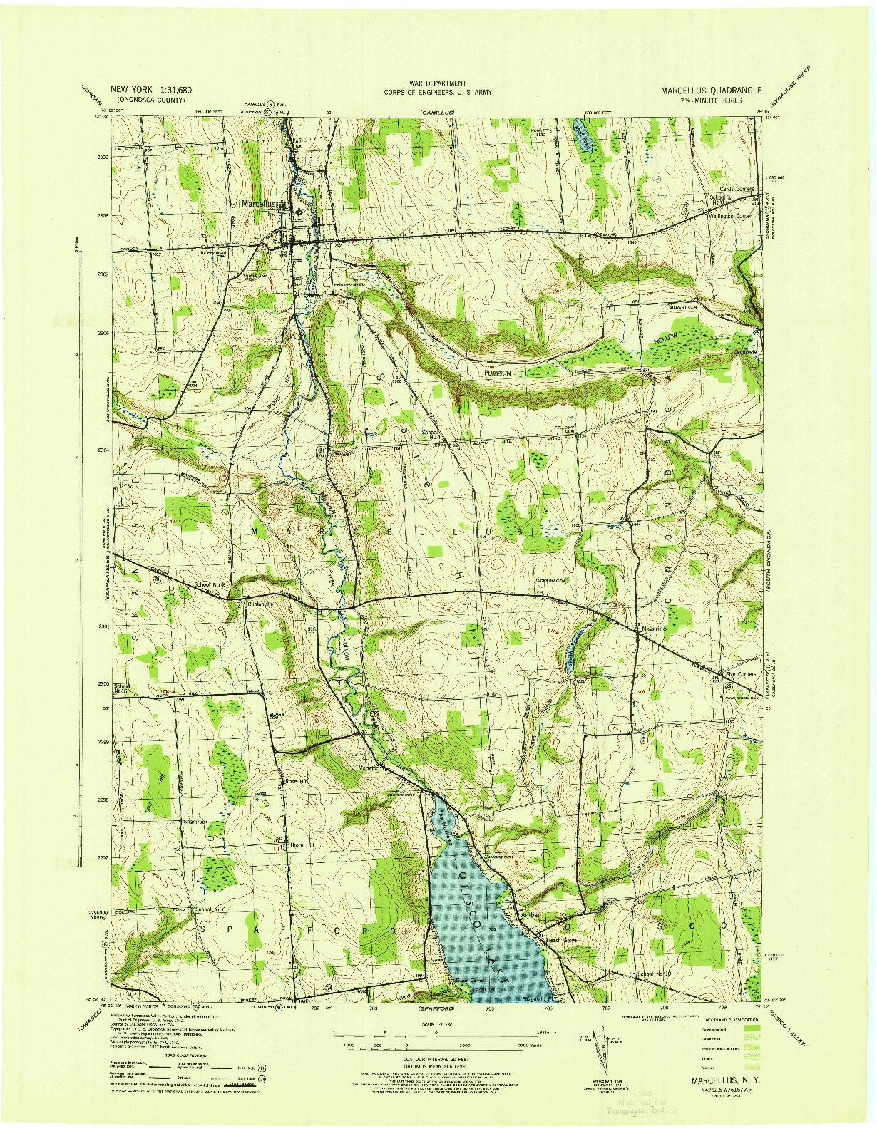 USGS 1:31680-SCALE QUADRANGLE FOR MARCELLUS, NY 1943