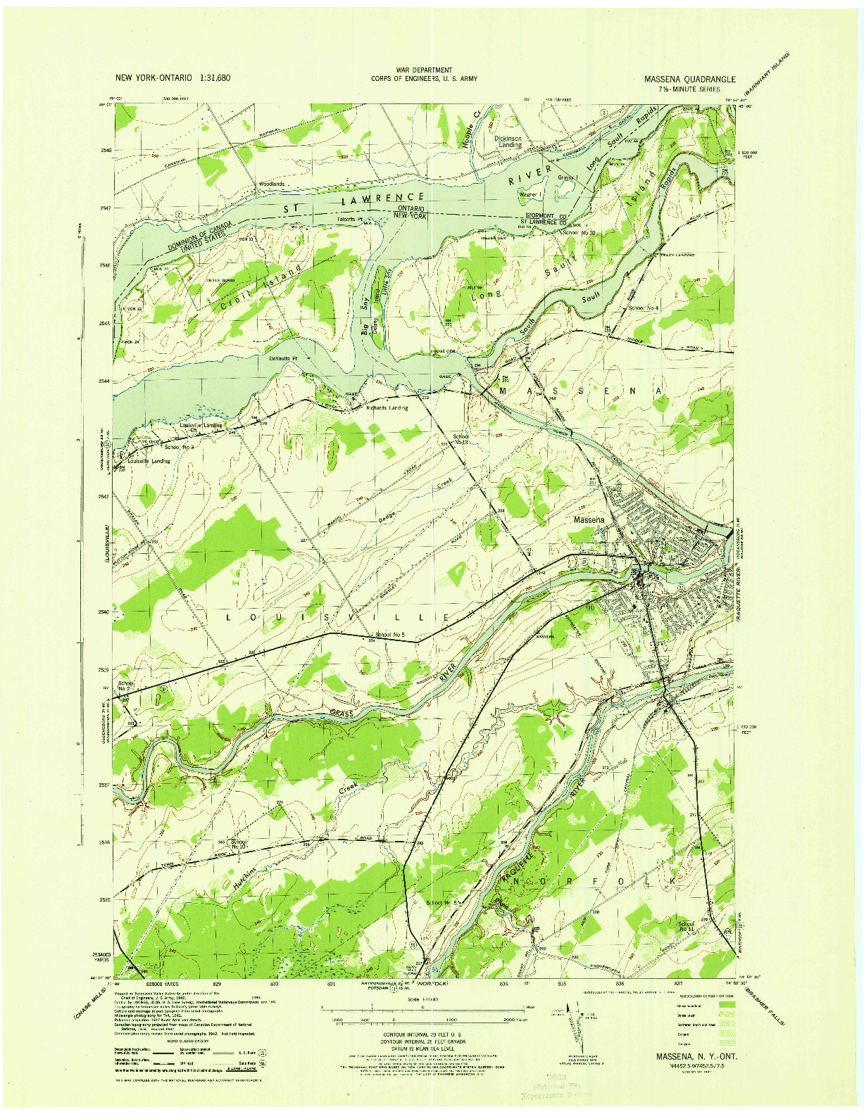 USGS 1:31680-SCALE QUADRANGLE FOR MASSENA, NY 1943