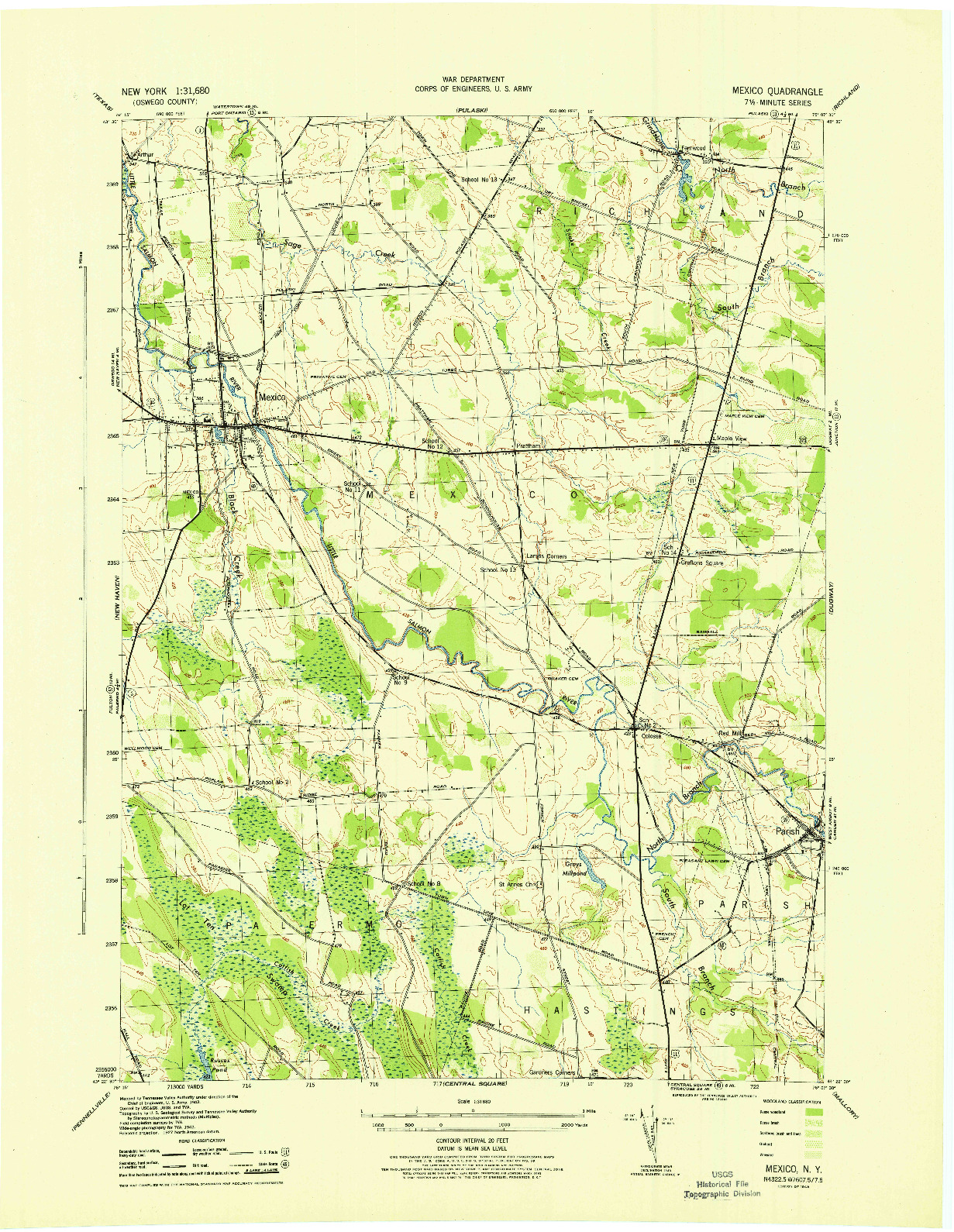 USGS 1:31680-SCALE QUADRANGLE FOR MEXICO, NY 1943