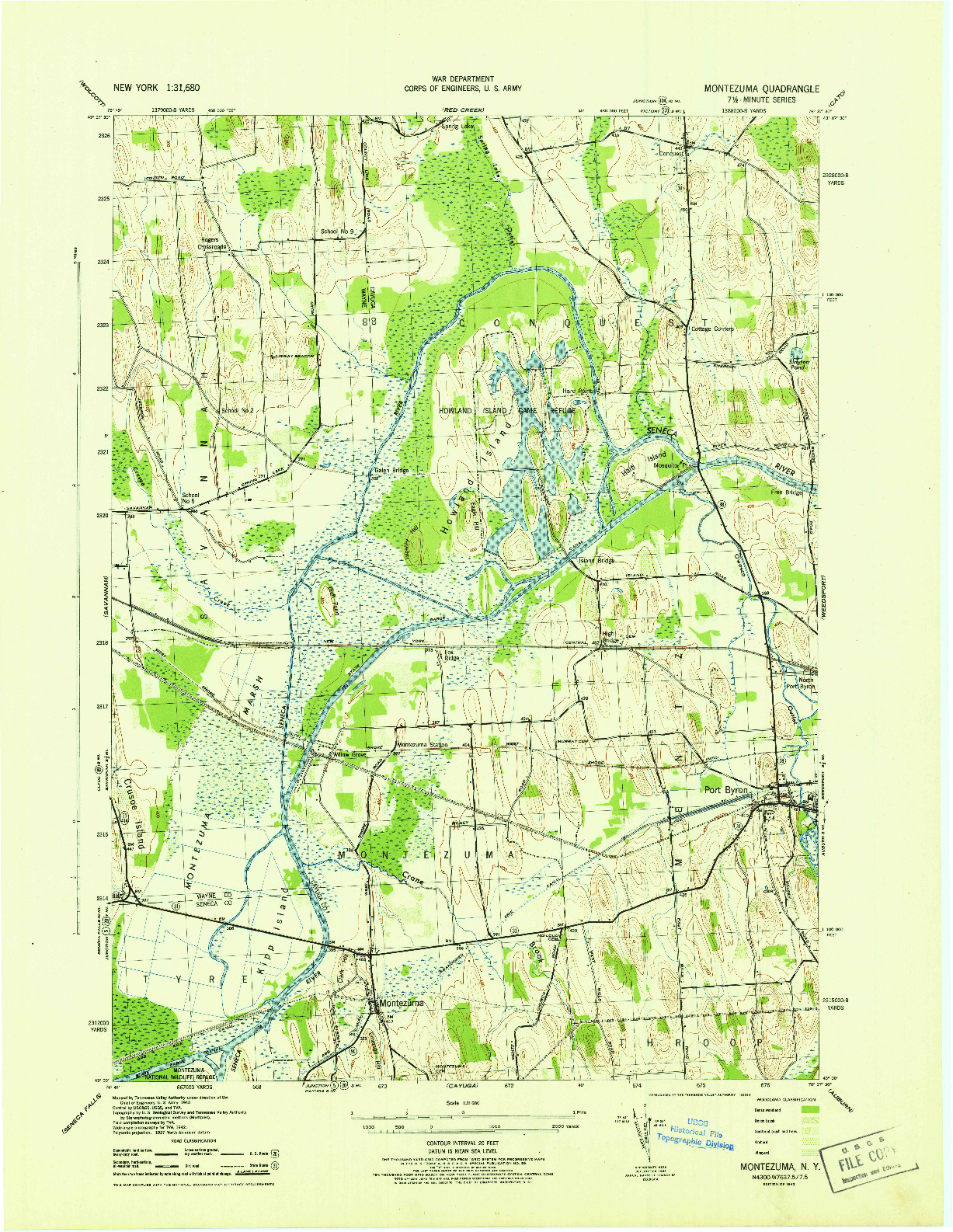 USGS 1:31680-SCALE QUADRANGLE FOR MONTEZUMA, NY 1943