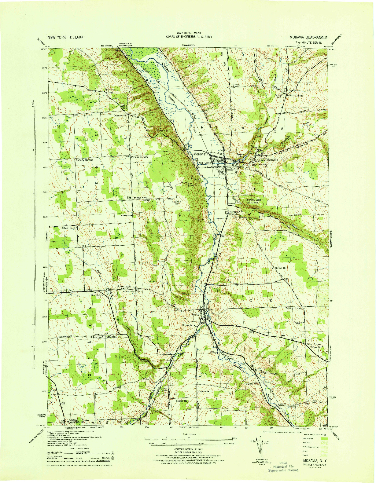 USGS 1:31680-SCALE QUADRANGLE FOR MORAVIA, NY 1943
