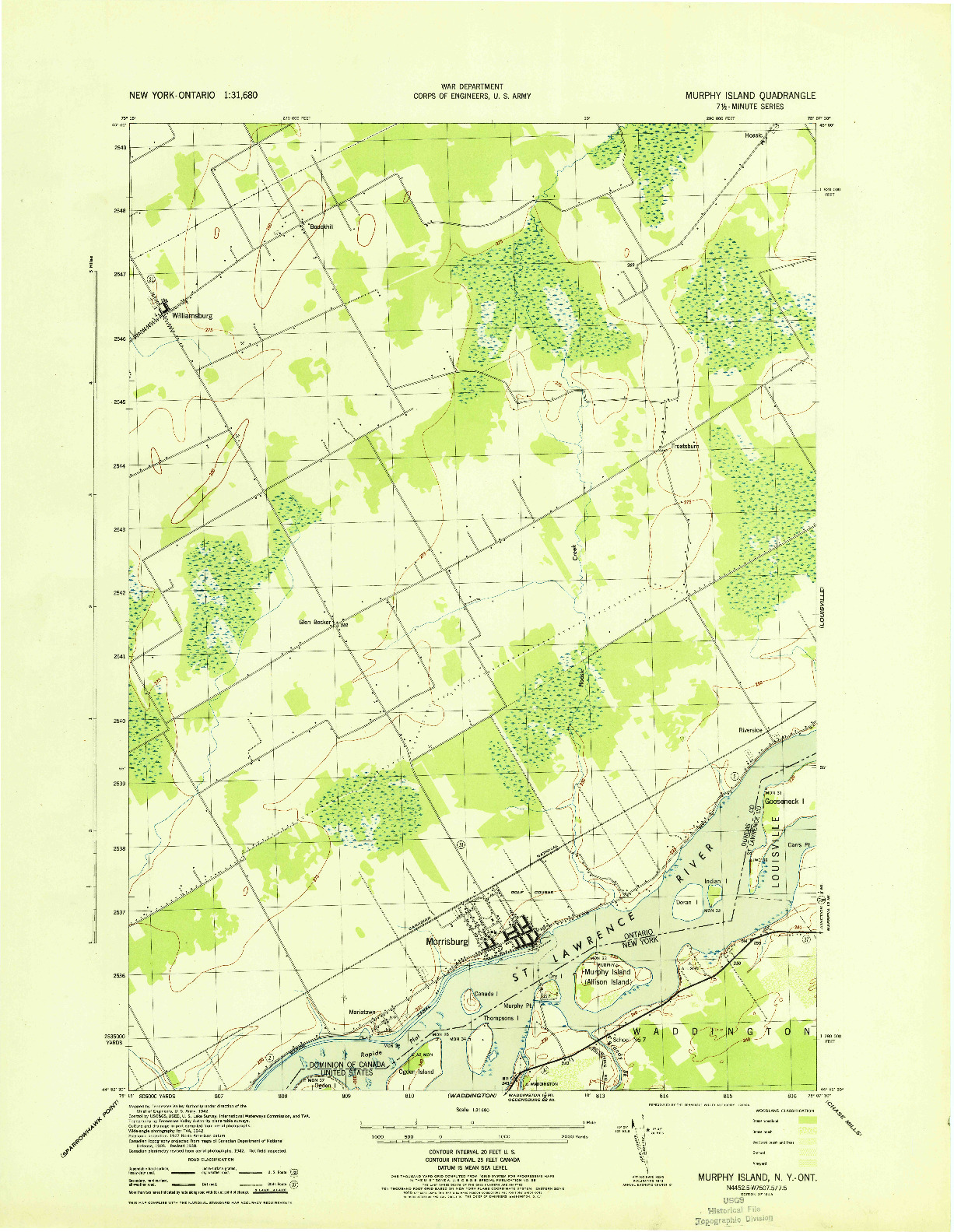 USGS 1:31680-SCALE QUADRANGLE FOR MURPHY ISLAND, NY 1943
