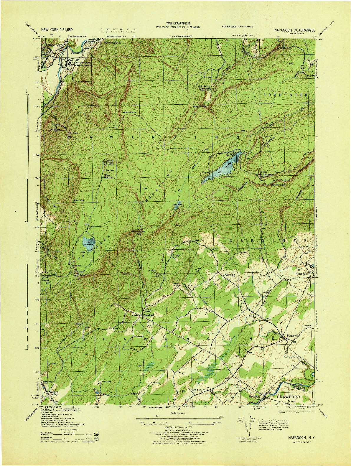 USGS 1:31680-SCALE QUADRANGLE FOR NAPANOCH, NY 1943