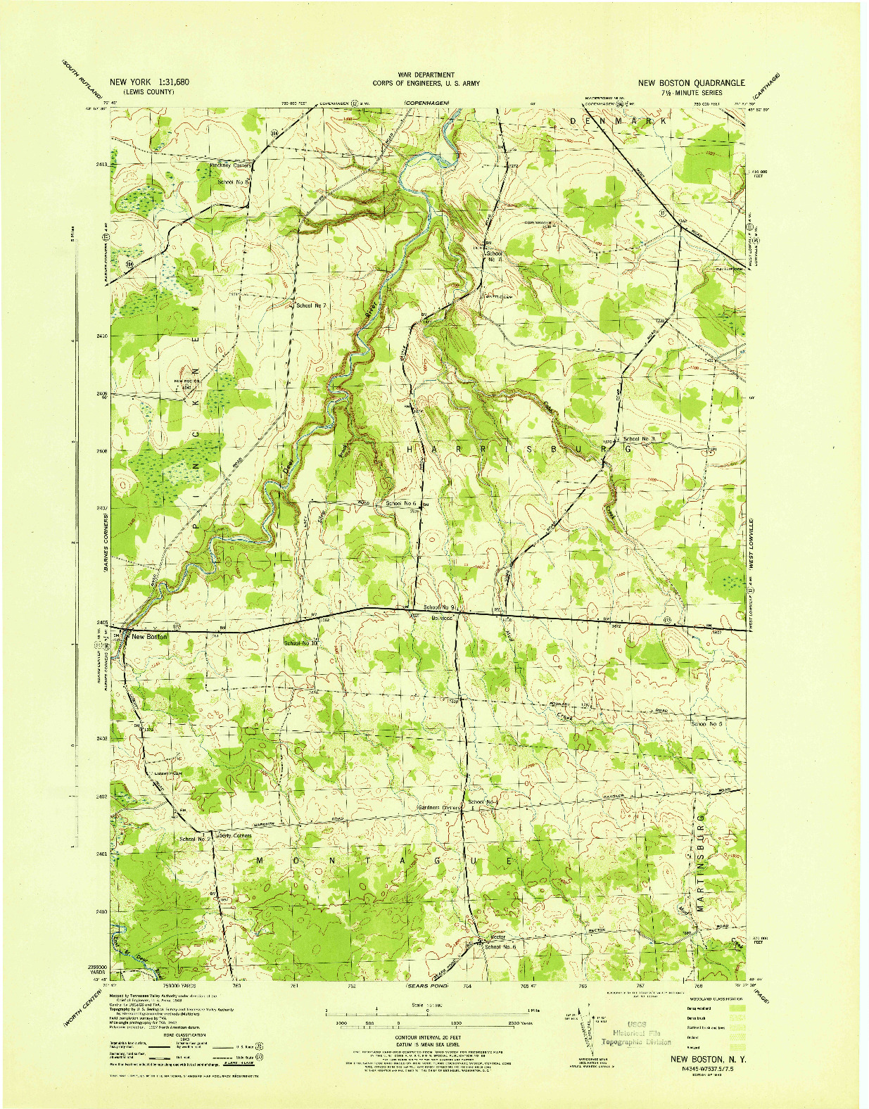 USGS 1:31680-SCALE QUADRANGLE FOR NEW BOSTON, NY 1943