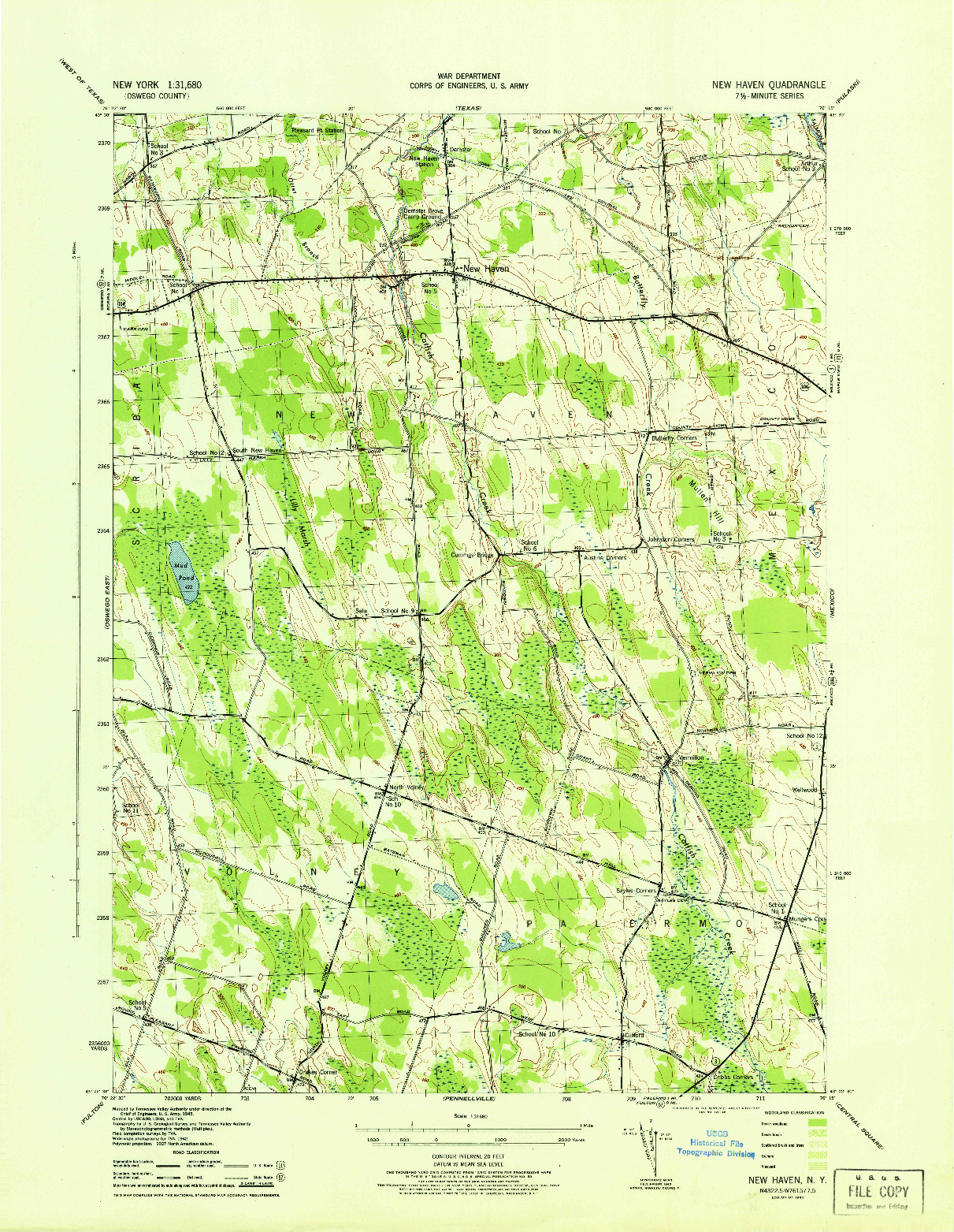 USGS 1:31680-SCALE QUADRANGLE FOR NEW HAVEN, NY 1943