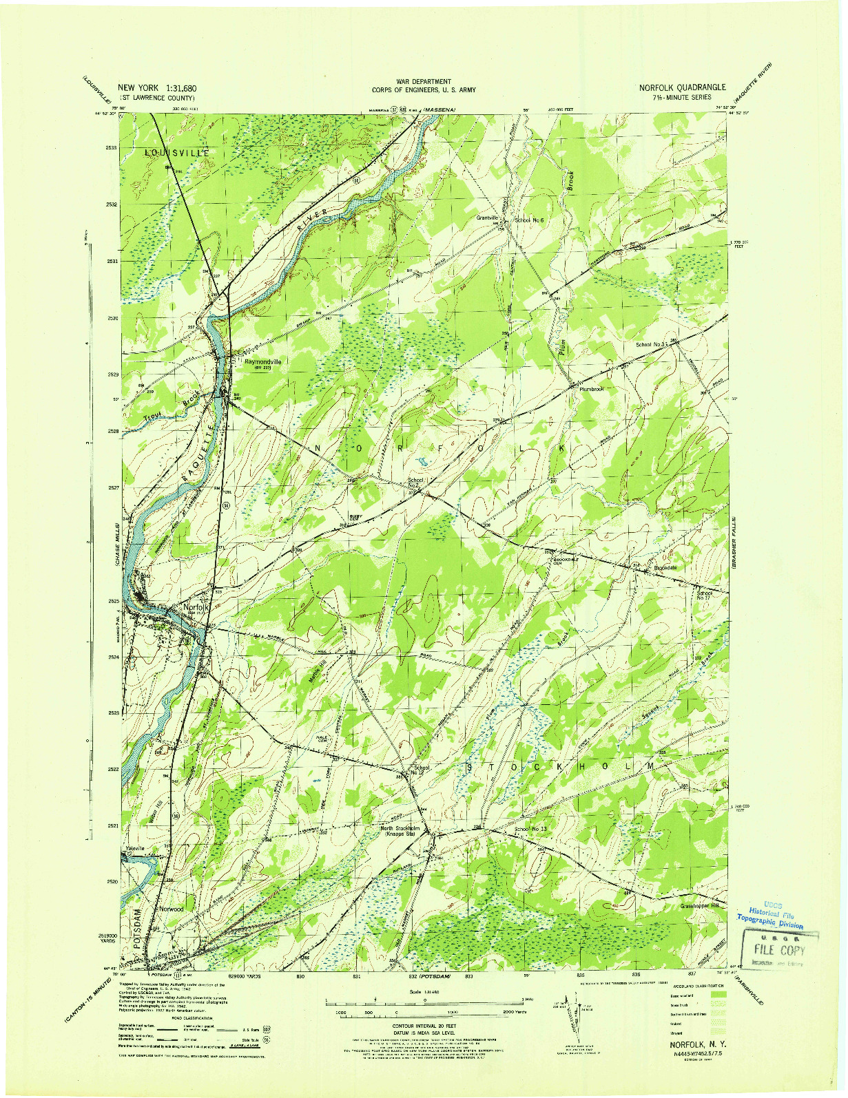 USGS 1:31680-SCALE QUADRANGLE FOR NORFOLK, NY 1943