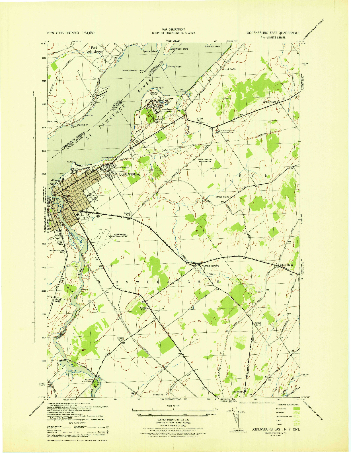 USGS 1:31680-SCALE QUADRANGLE FOR OGDENSBURG EAST, NY 1943