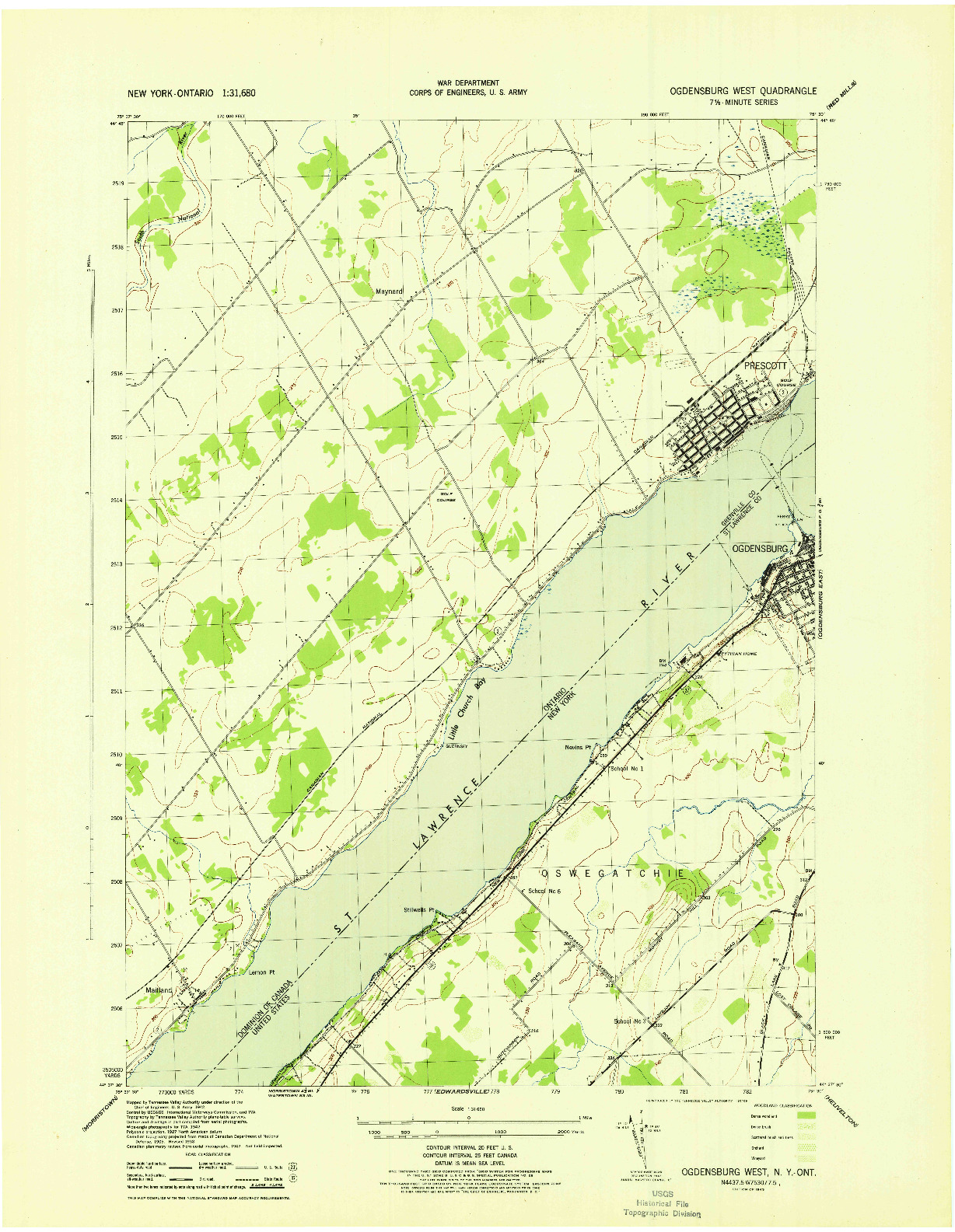 USGS 1:31680-SCALE QUADRANGLE FOR OGDENSBURG WEST, NY 1943