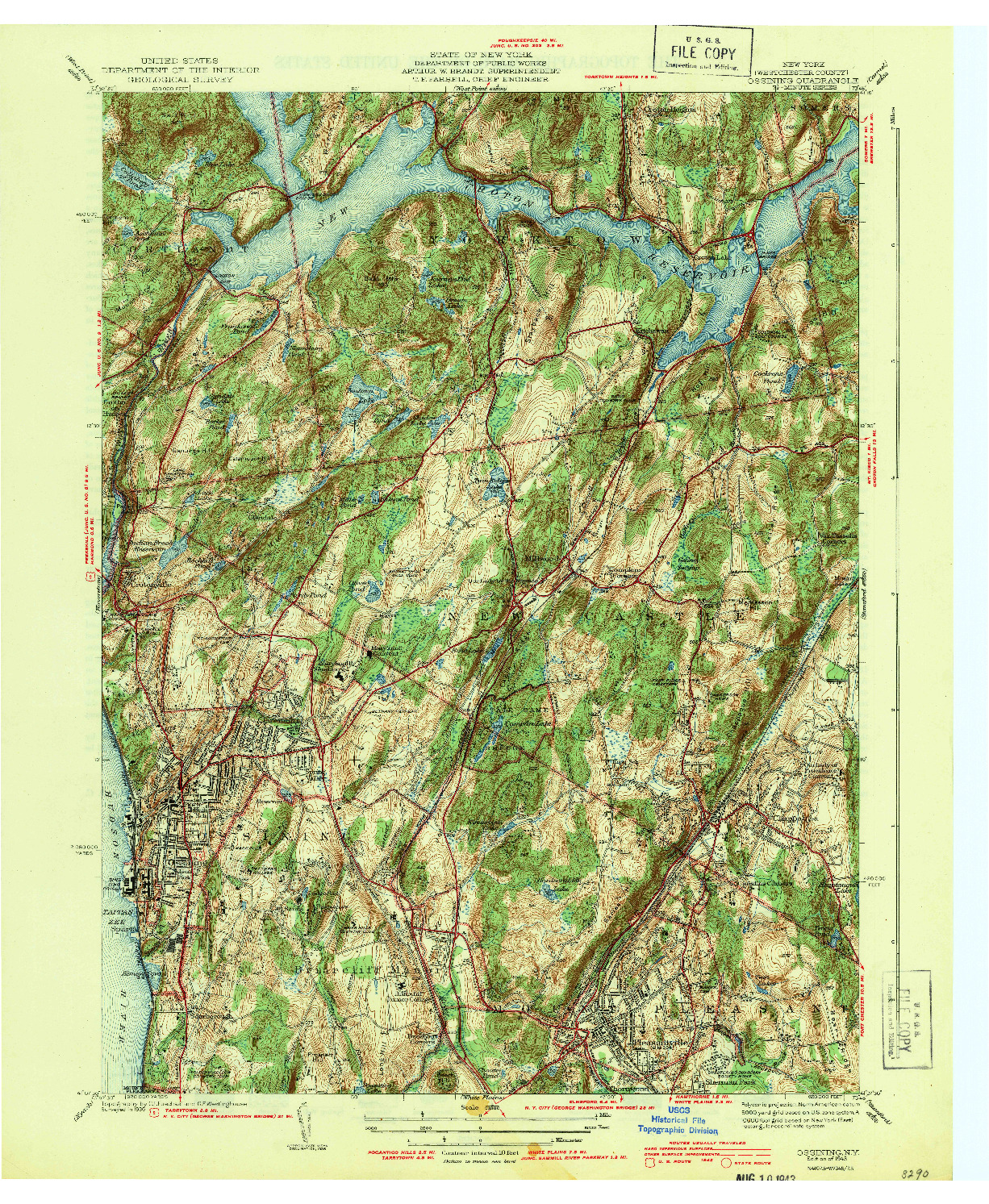USGS 1:31680-SCALE QUADRANGLE FOR OSSINING, NY 1943