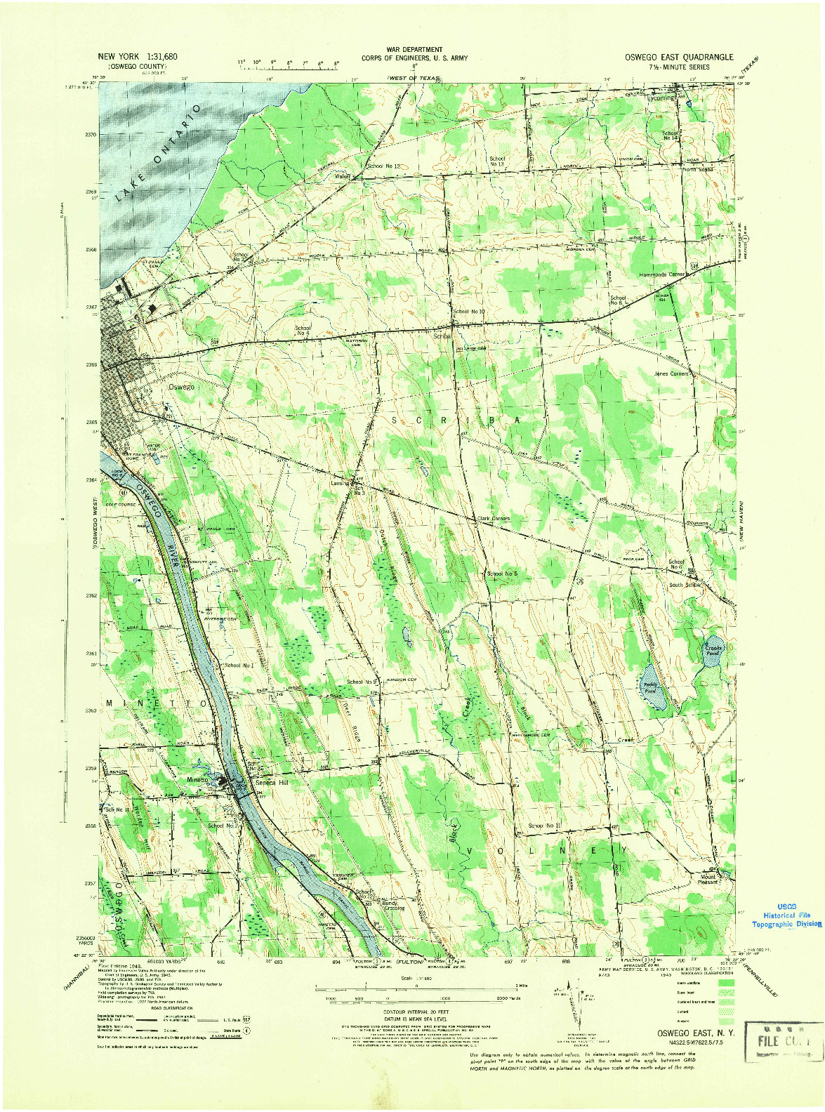 USGS 1:31680-SCALE QUADRANGLE FOR OSWEGO EAST, NY 1943