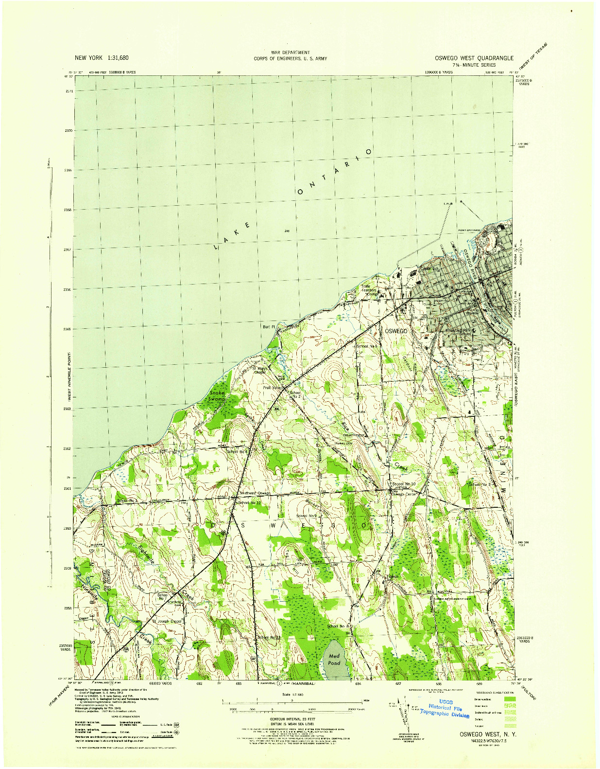 USGS 1:31680-SCALE QUADRANGLE FOR OSWEGO WEST, NY 1943