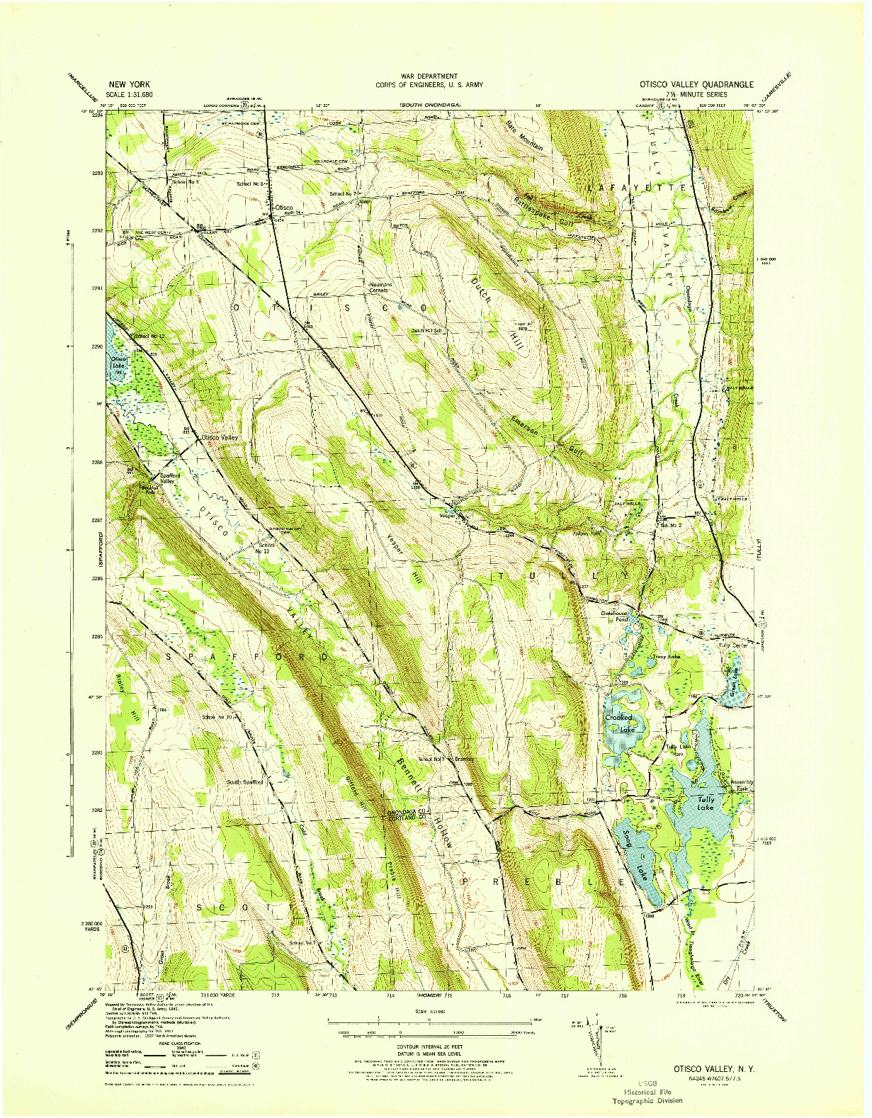 USGS 1:31680-SCALE QUADRANGLE FOR OTISCO VALLEY, NY 1943