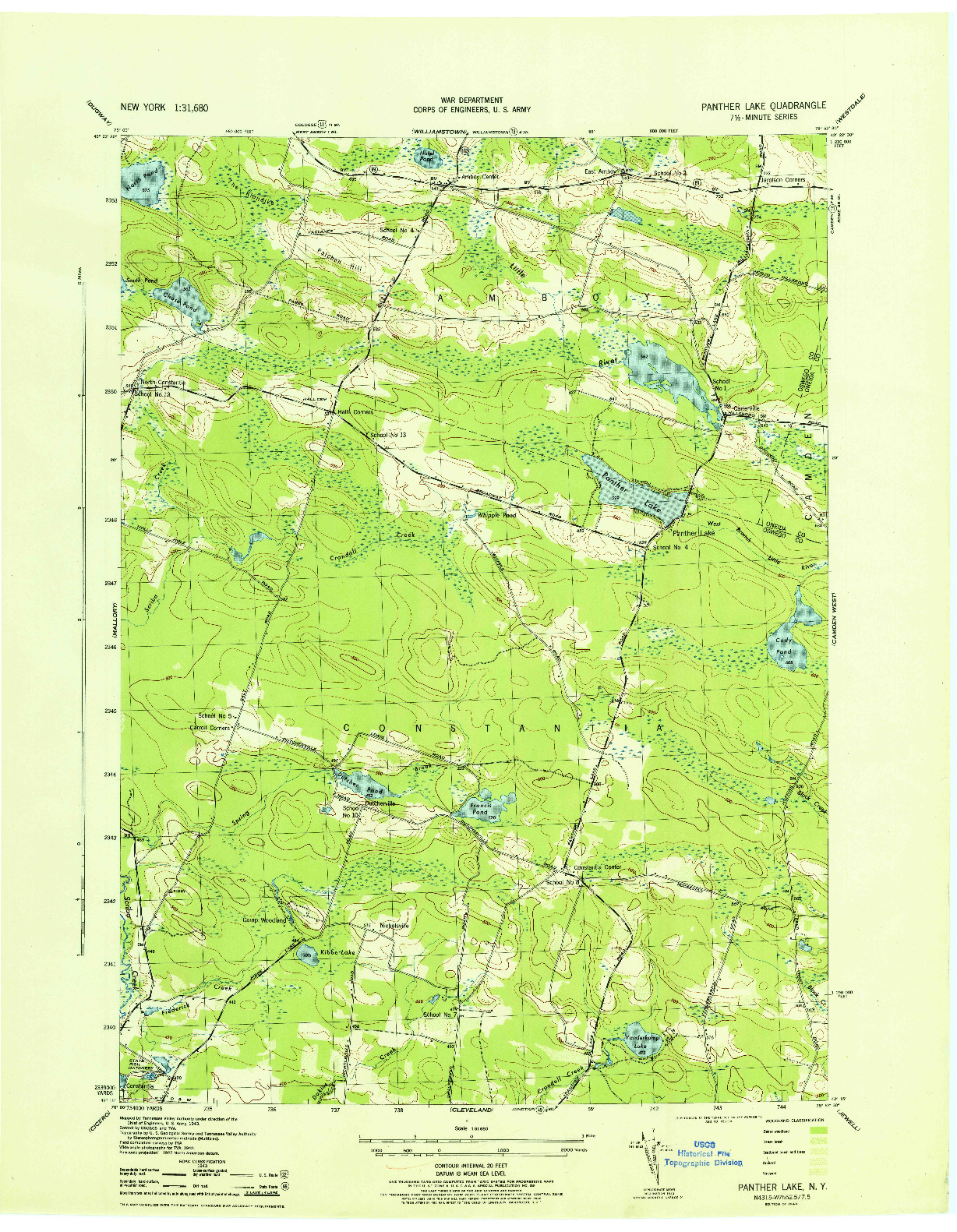 USGS 1:31680-SCALE QUADRANGLE FOR PANTHER LAKE, NY 1943