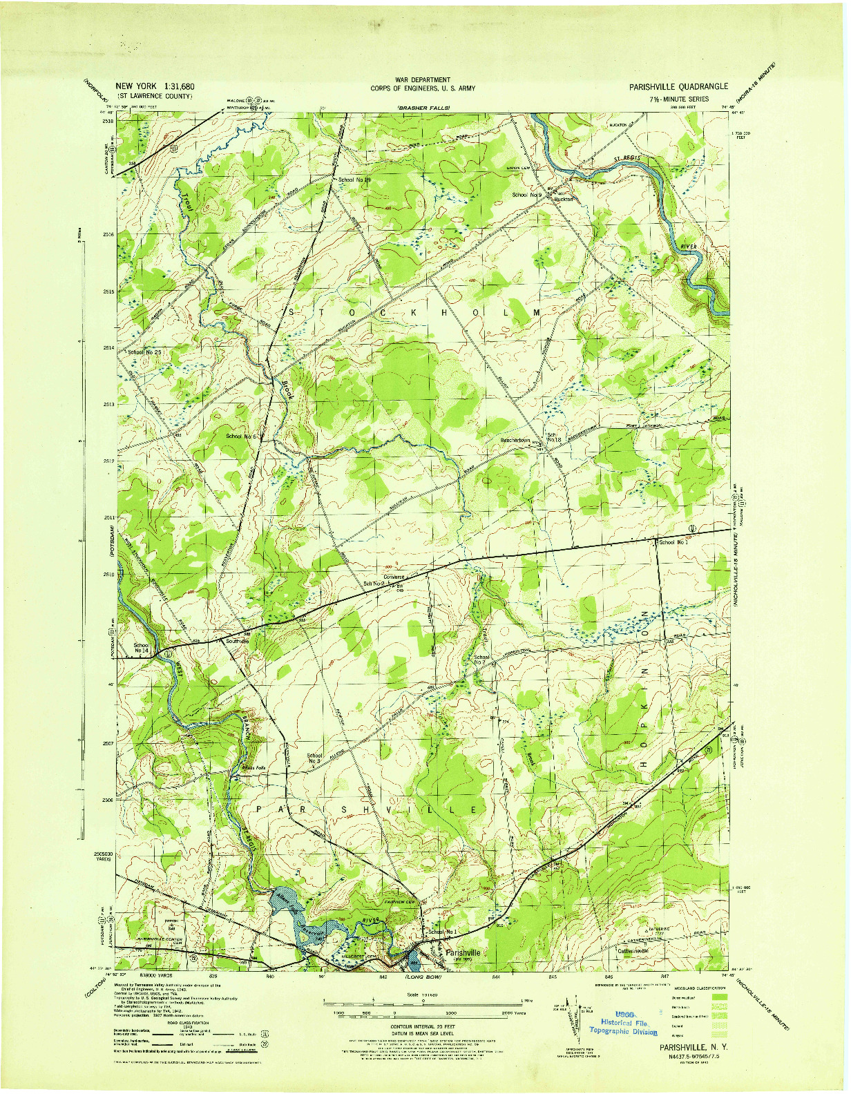 USGS 1:31680-SCALE QUADRANGLE FOR PARISHVILLE, NY 1943