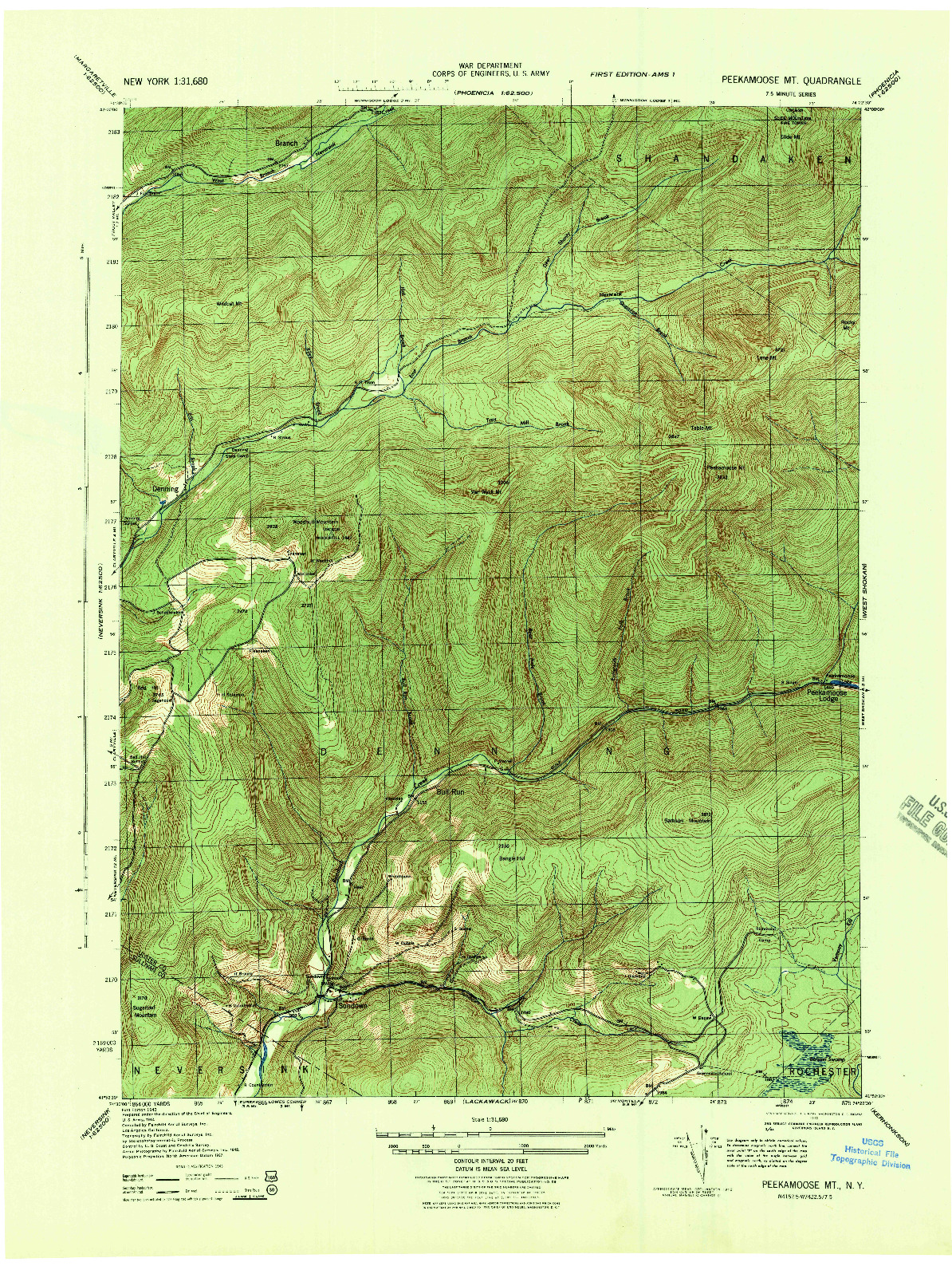 USGS 1:31680-SCALE QUADRANGLE FOR PEEKAMOOSE MOUNTAIN, NY 1943